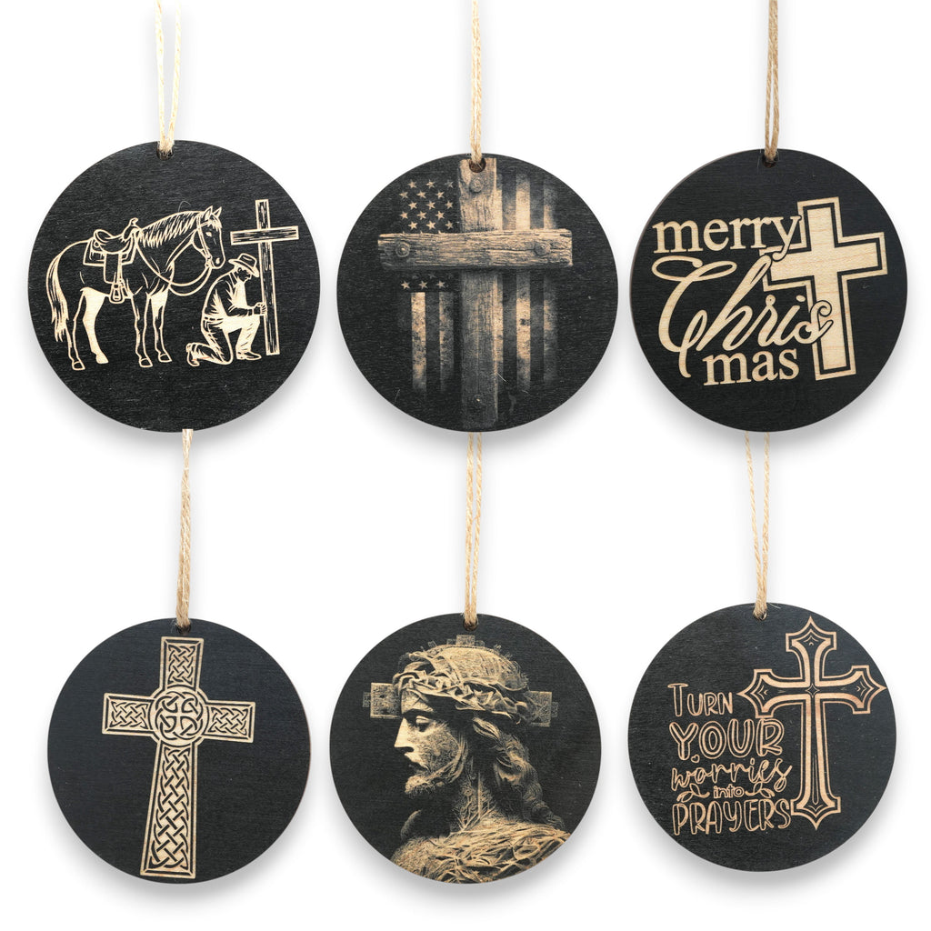 Ornament - Black - Cross - Set of 6
