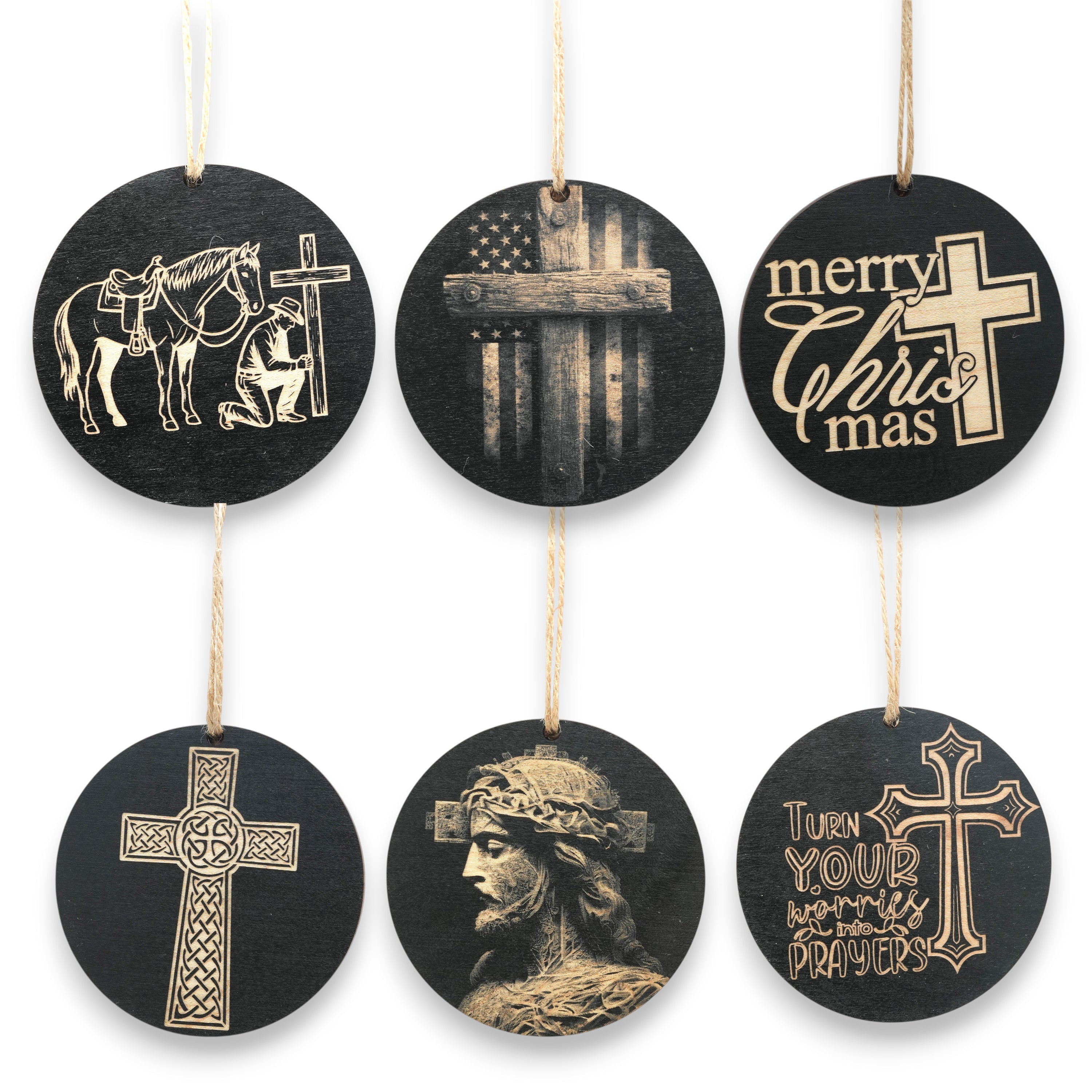Ornament - Black - Cross - Set of 6