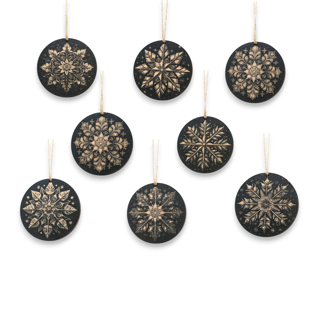 Ornament - Black - Snowflakes - Set of 8