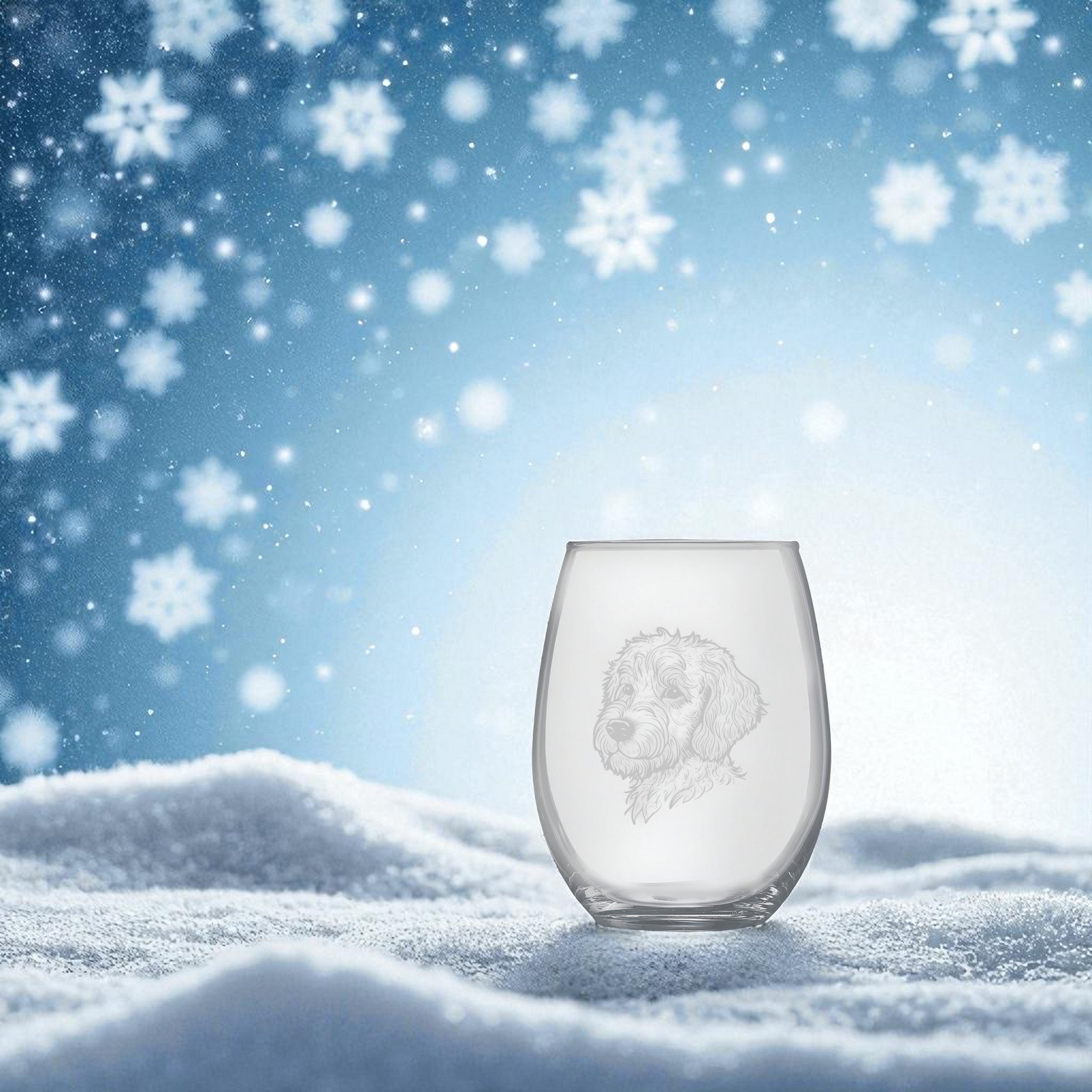 15oz Stemless Wine Glass -   Golden Doodle