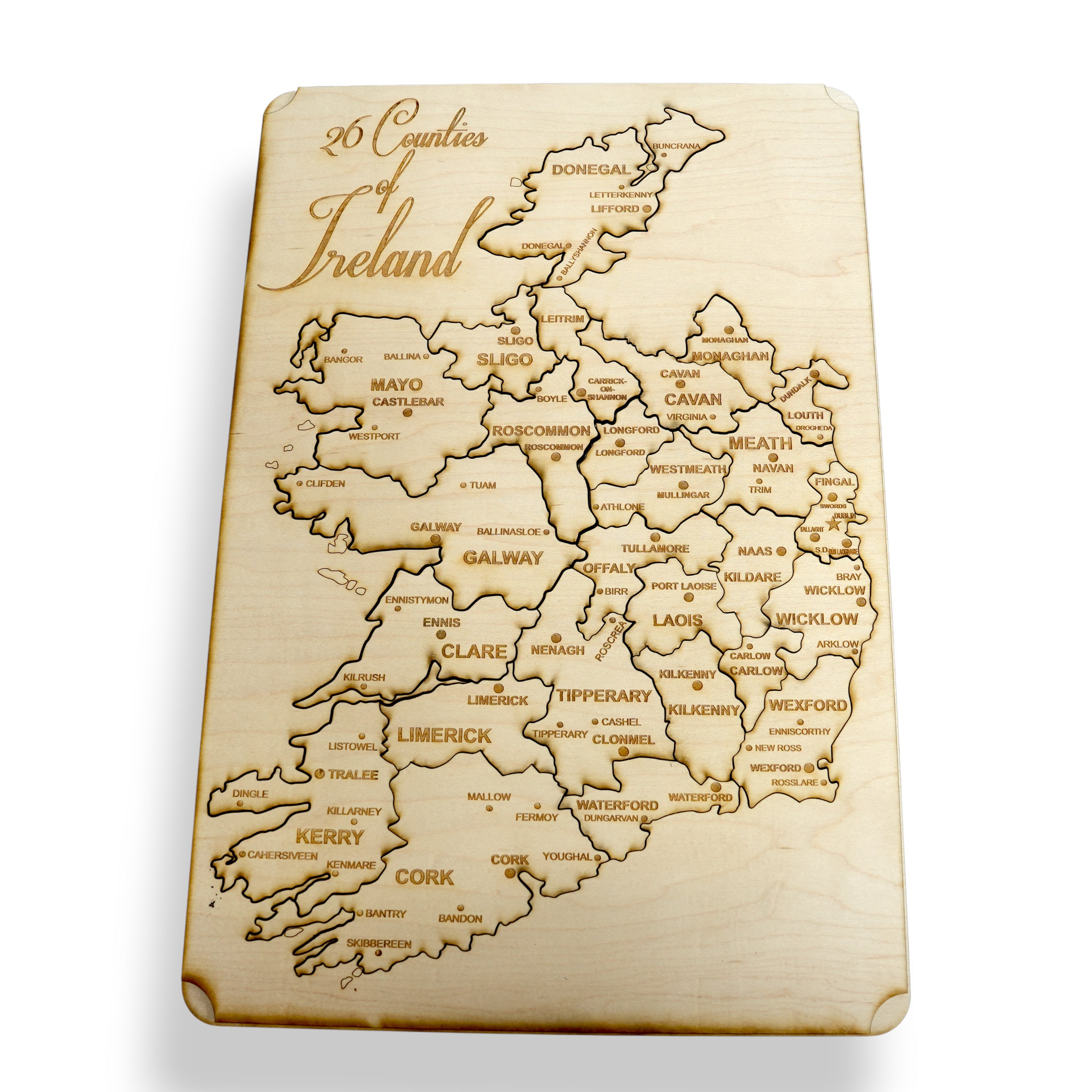 26 counties of Ireland Puzzle Map - Art Kit - Raw Wood 18x12 Inches - With Stand
