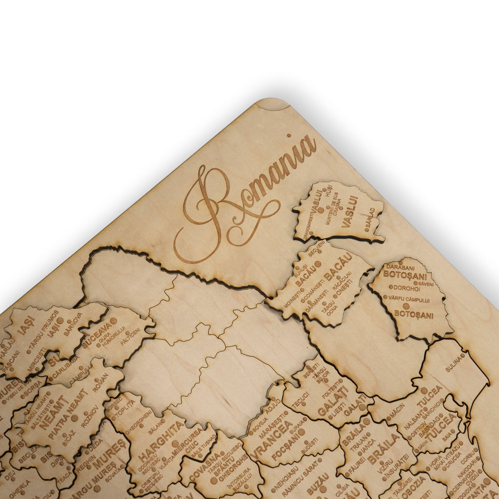 Romania Puzzle Map - Art Kit - Raw Wood 12x18 Inches - 42 Pieces - With Stand