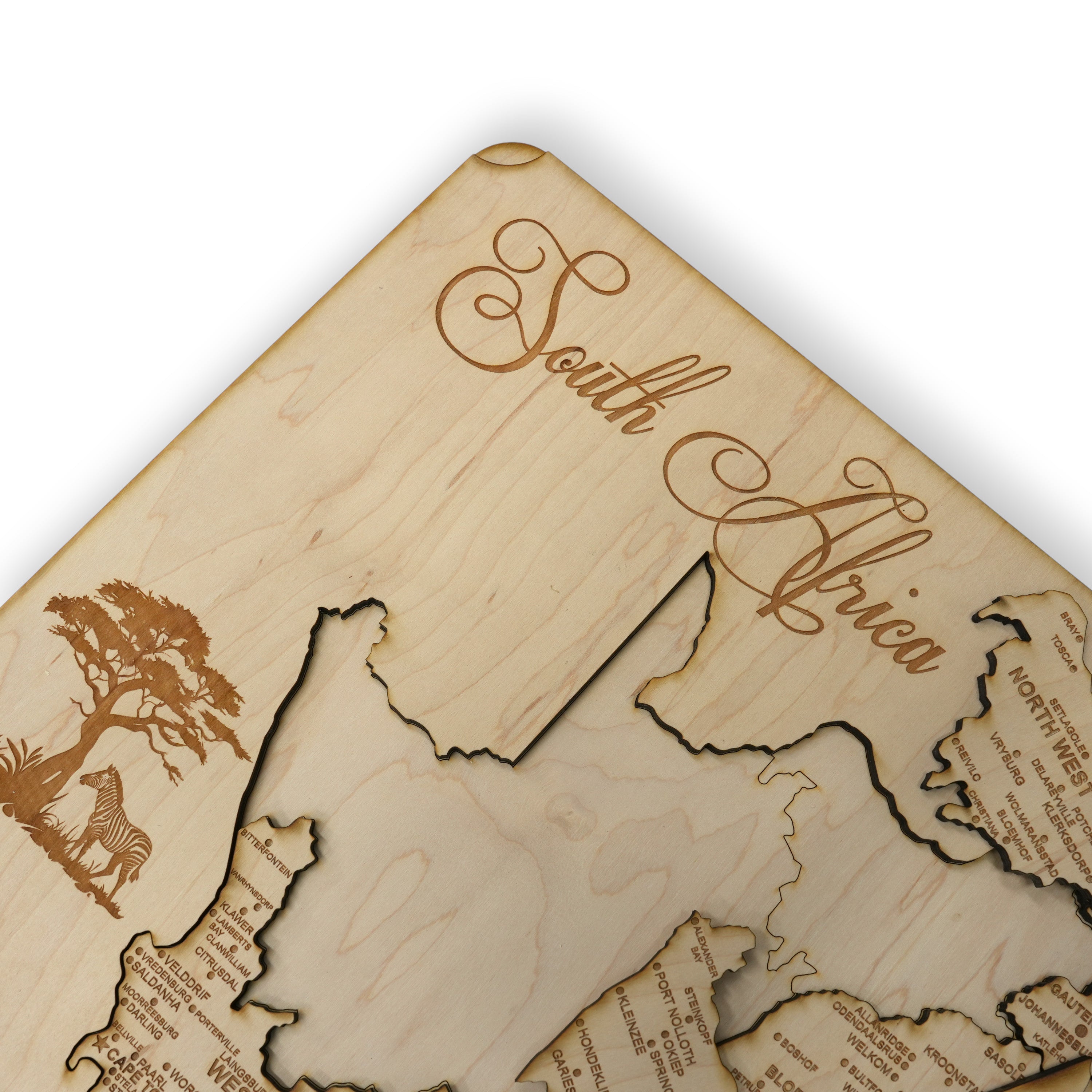 South Africa Puzzle Map - Art Kit - Raw Wood 12x18 Inches - 11 Pieces - With Stand
