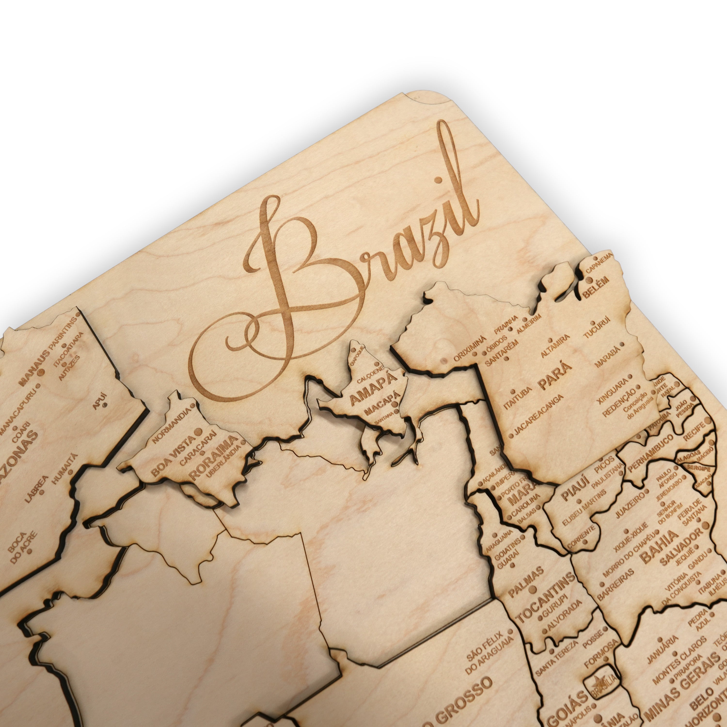 Brazil Puzzle Map - Art Kit - Raw Wood 12x18 Inches - 28 Pieces - With Stand