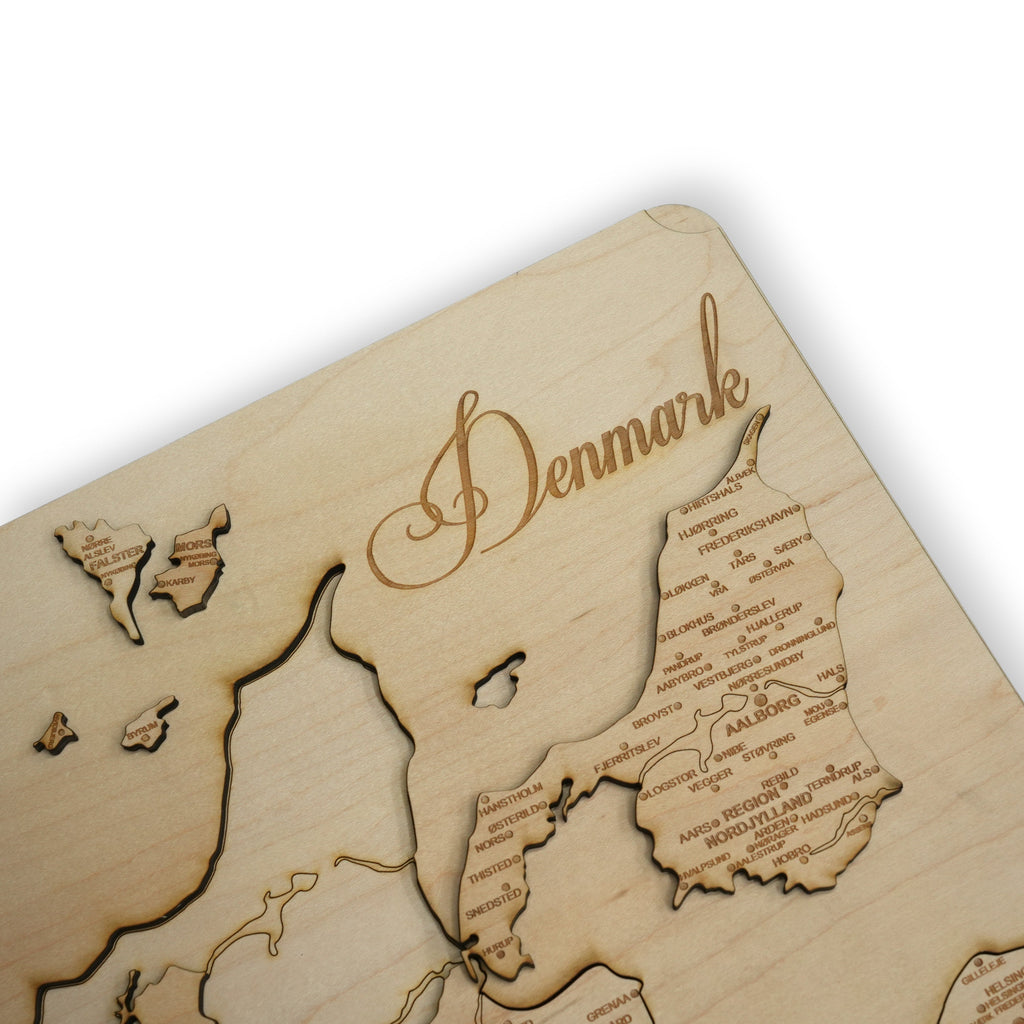 Denmark Puzzle Map - Art Kit - Raw Wood 12x18 Inches - 16 Pieces - With Stand