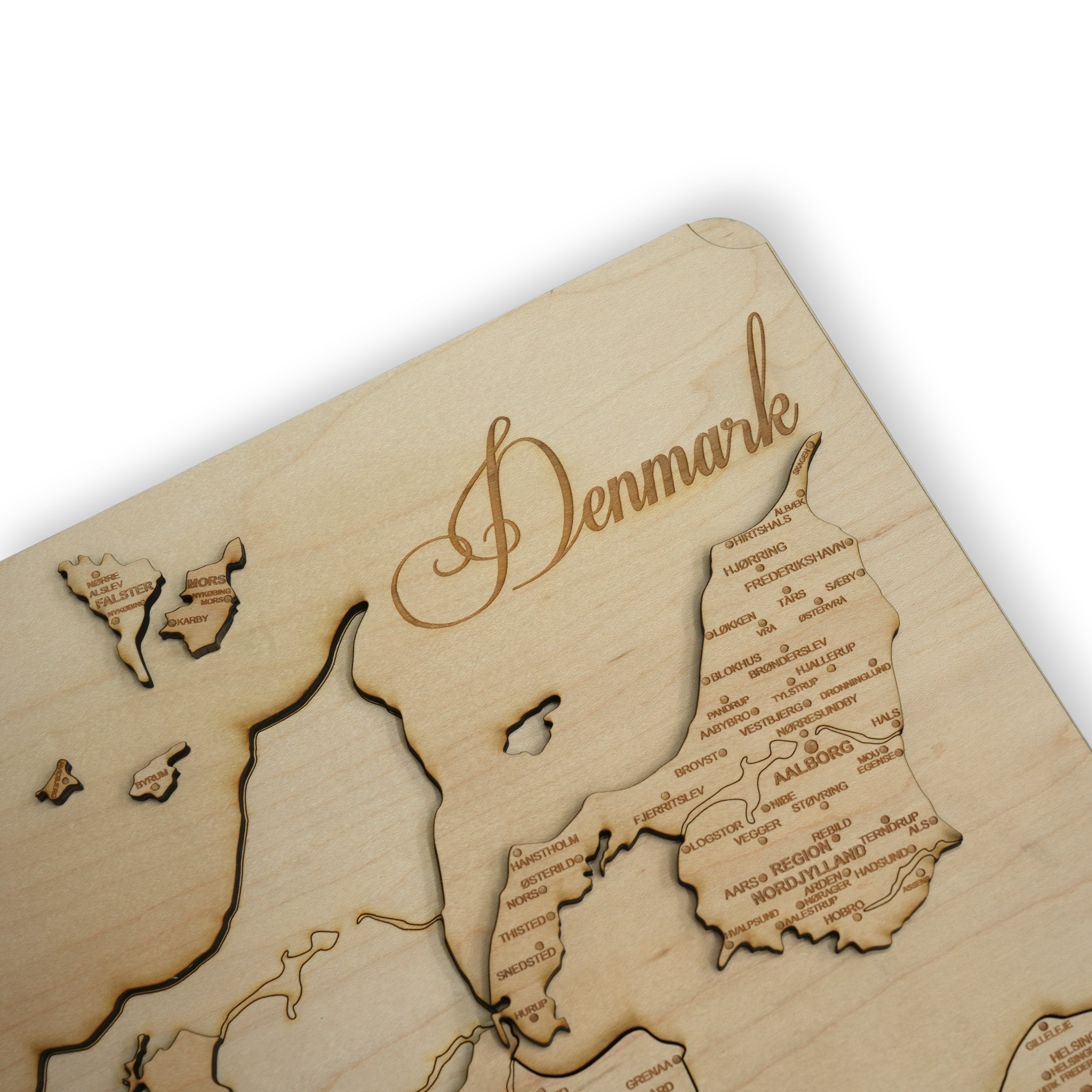 Denmark Puzzle Map - Art Kit - Raw Wood 12x18 Inches - 16 Pieces - With Stand