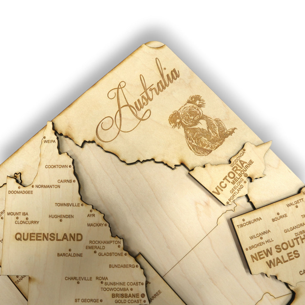 Australia Puzzle Map - Art Kit - Raw Wood 12x18 - 8 Pieces - With Stand