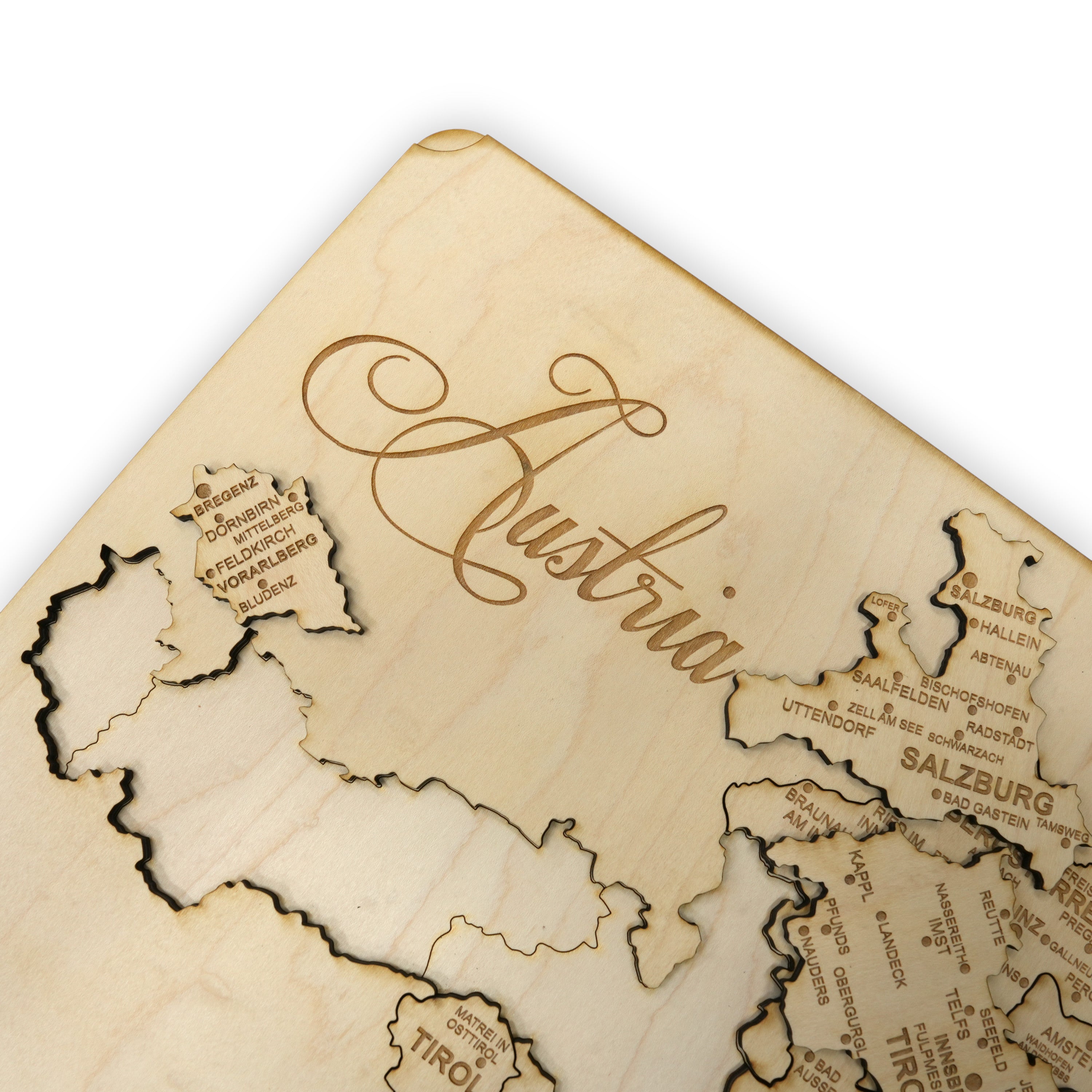 Austria Puzzle Map - Art Kit - Raw Wood 12x18 Inches - 11 Pieces - With Stand