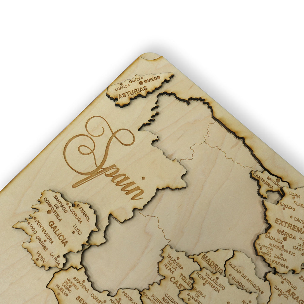 Spain Puzzle Map - Art Kit - Raw Wood 12x18 Inches - 18 Pieces - With Stand
