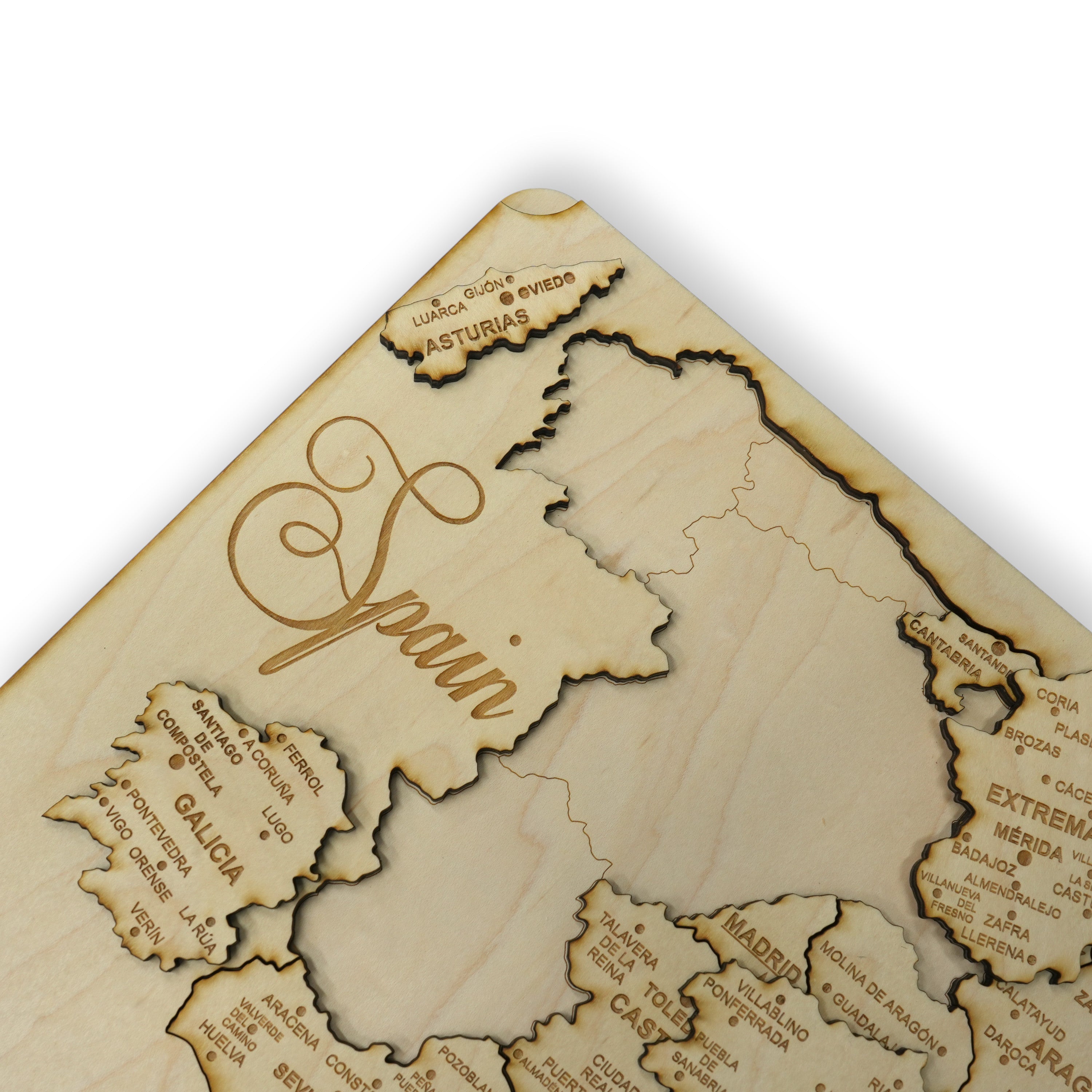 Spain Puzzle Map - Art Kit - Raw Wood 12x18 Inches - 18 Pieces - With Stand