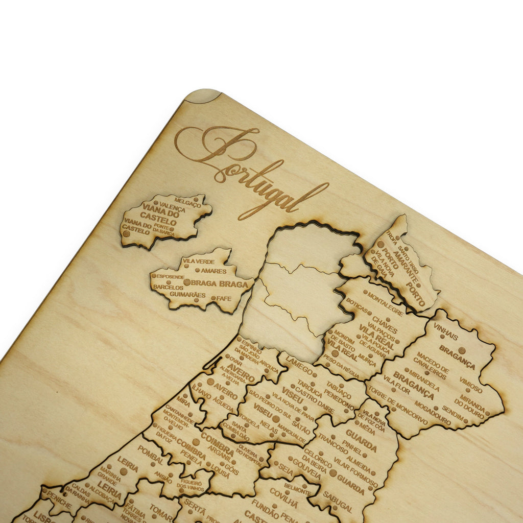 Portugal Puzzle Map - Art Kit - Raw Wood 12x18 Inches - 19 Pieces - With Stand
