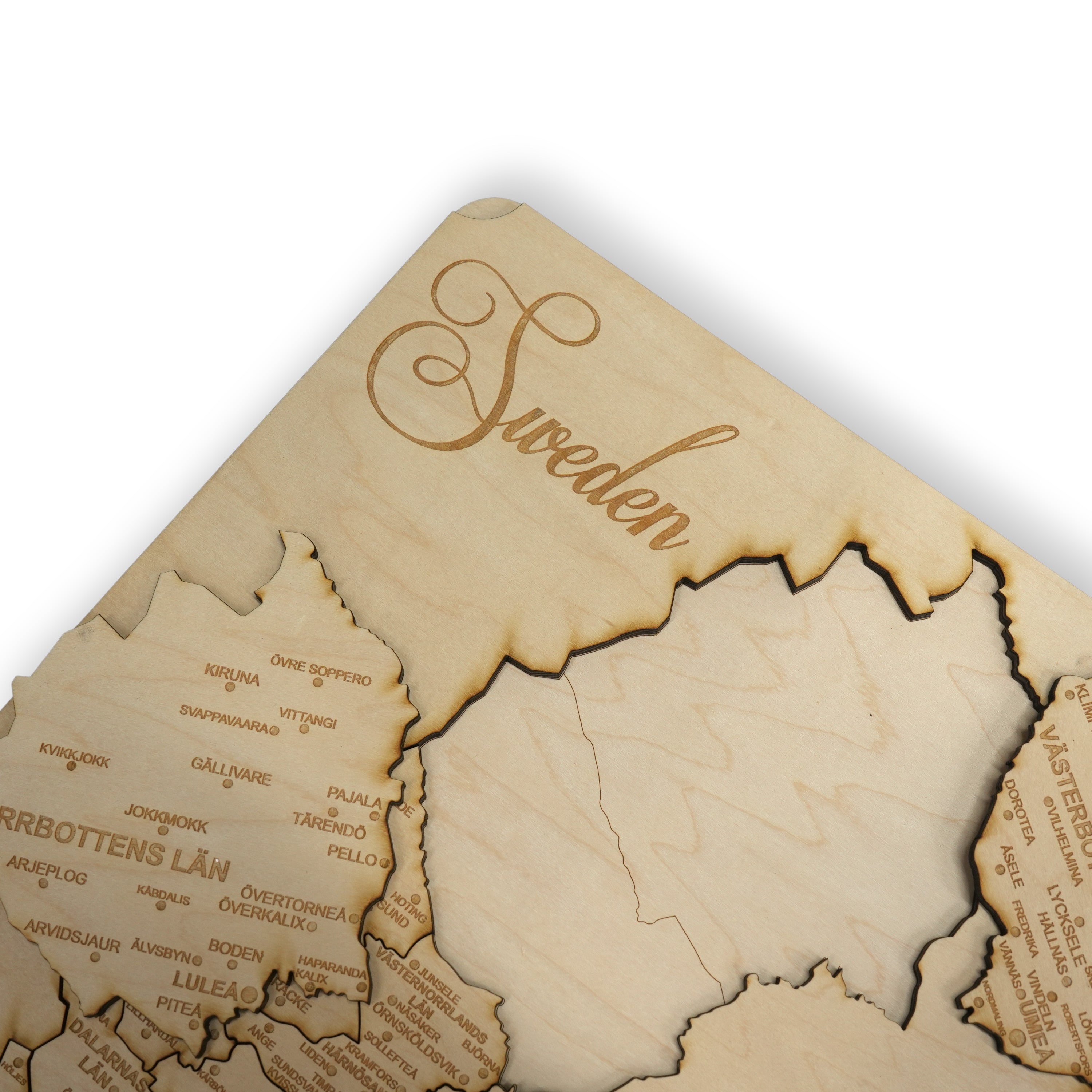 Sweden Puzzle Map - Art Kit - Raw Wood 12x18 Inches - 22 Pieces - With Stand
