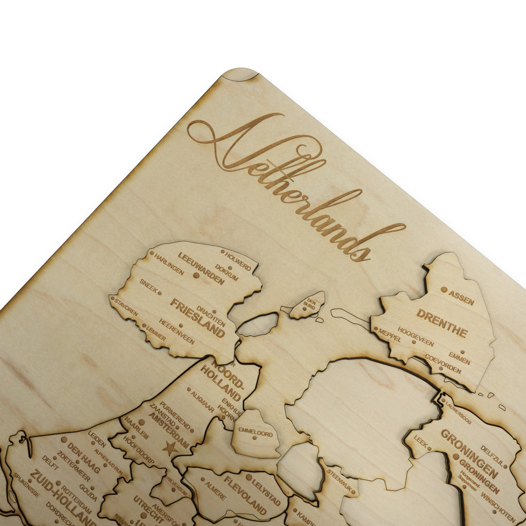 Netherlands Puzzle Map - Art Kit - Raw Wood 12x18 Inches - 18 Pieces - With Stand
