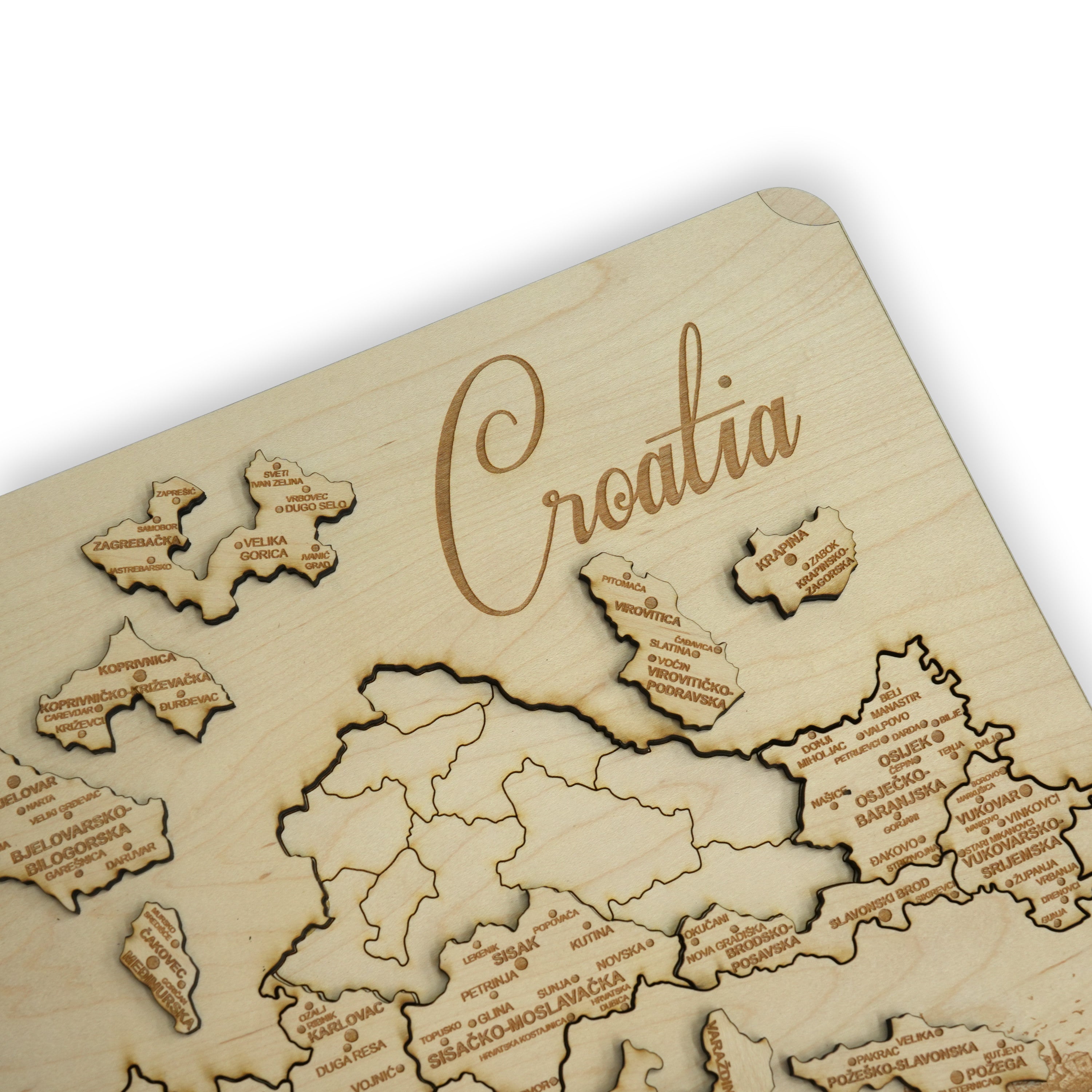 Croatia Puzzle Map - Art Kit - Raw Wood 12x18 Inches - 23 Pieces - With Stand
