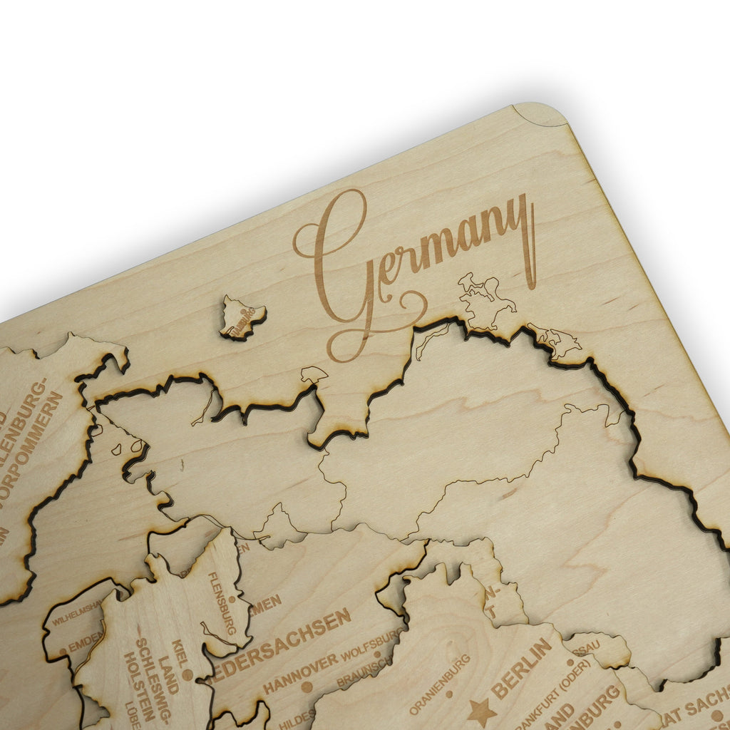 Germany Puzzle Map - Art Kit - Raw Wood 12x18 Inches - 16 Pieces - With Stand