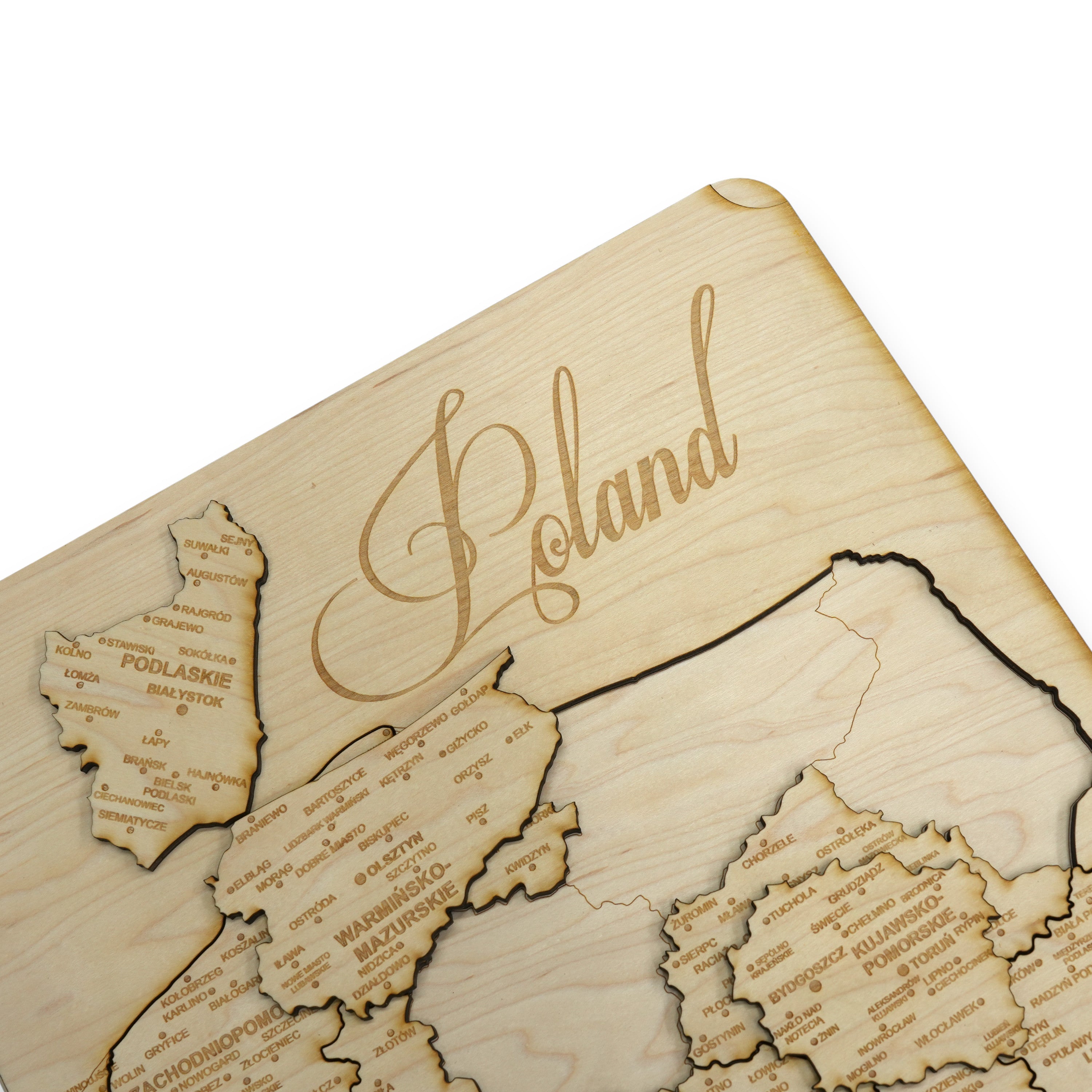 Poland Puzzle Map - Art Kit - Raw Wood 12x18 Inches - 17 Pieces - With Stand