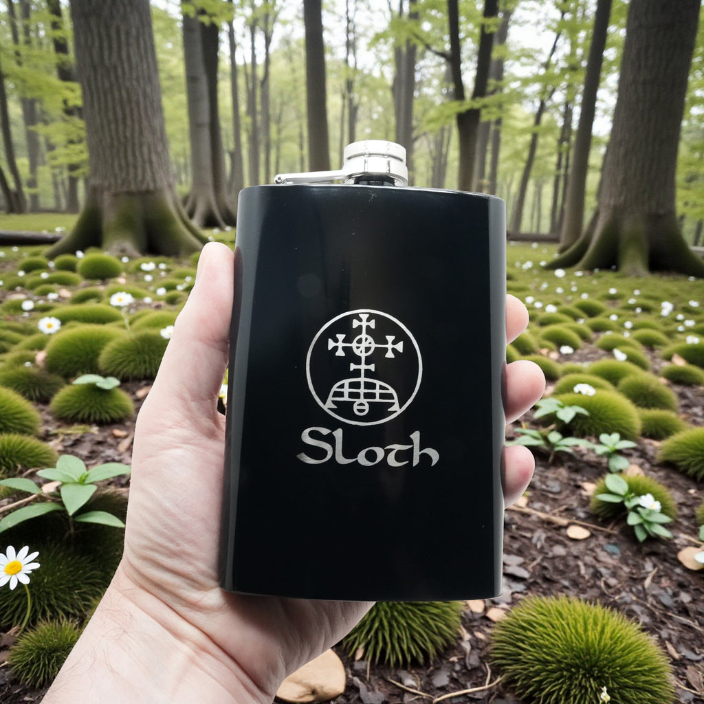 8oz BLACK Seven Deadly Sins SLOTH Flask