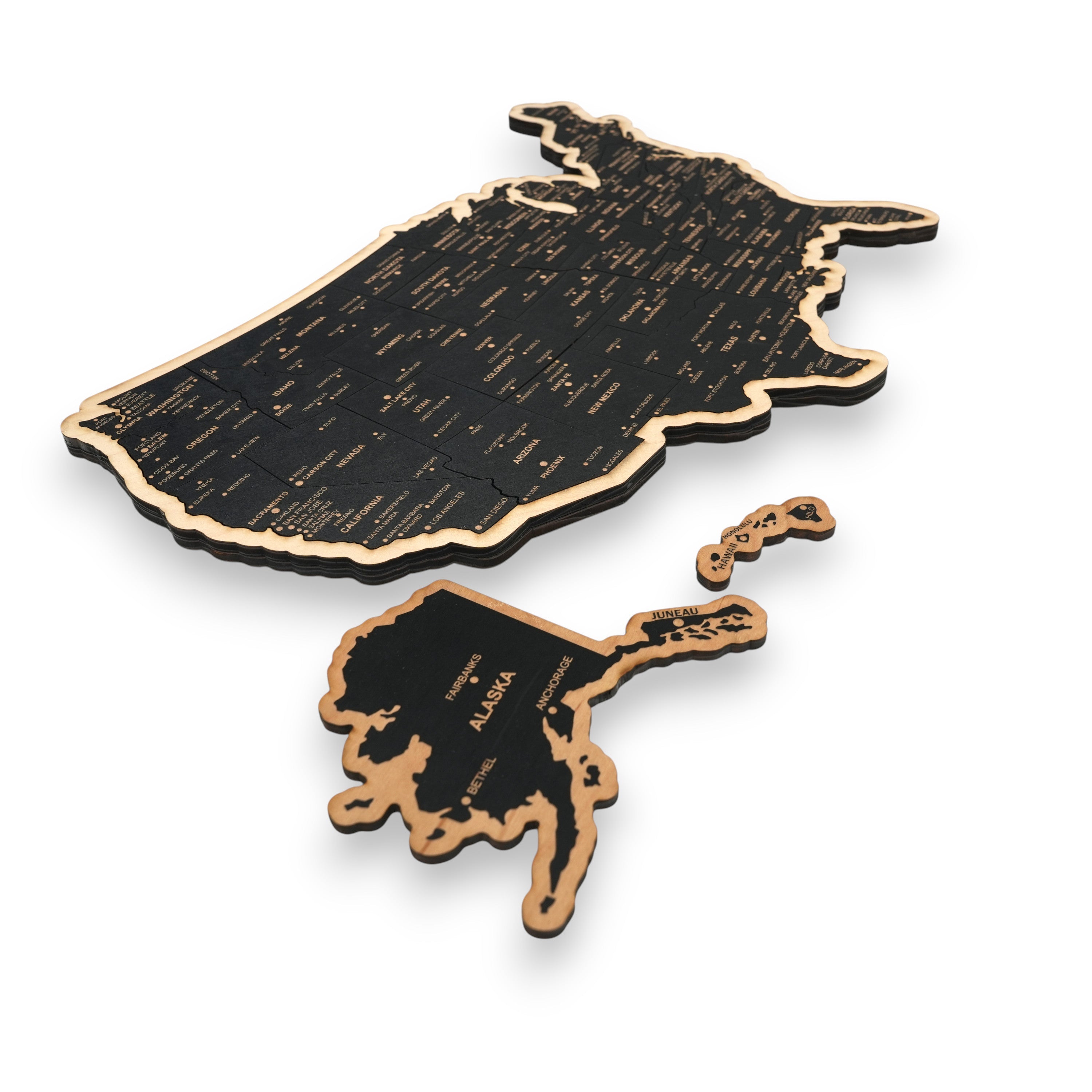 Detailed 50 State map with cities Puzzle - 18x13 Inches - 52 Piece Wood
