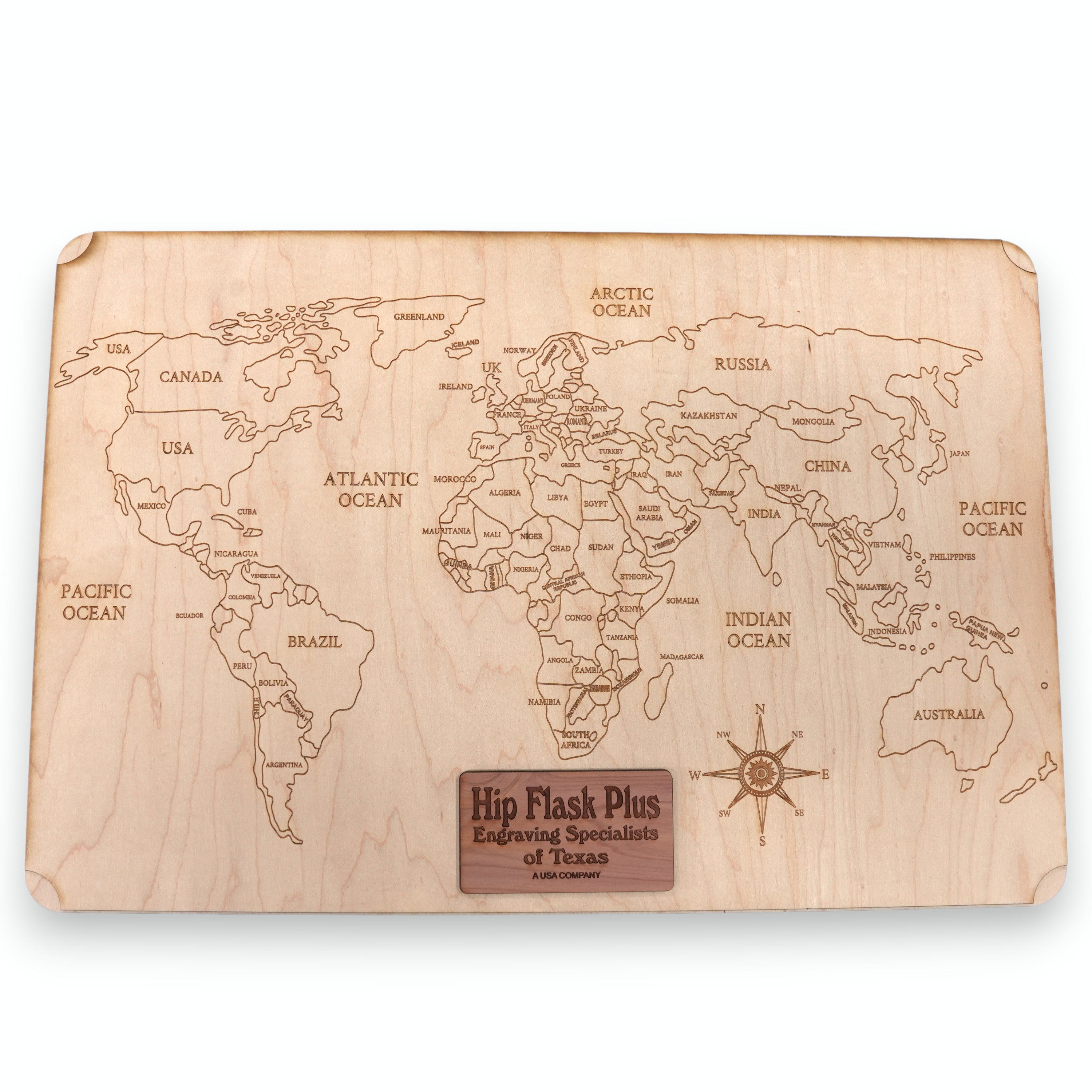 World Map - Art - PERSONALIZED - Raw Wood 18x12 Inches