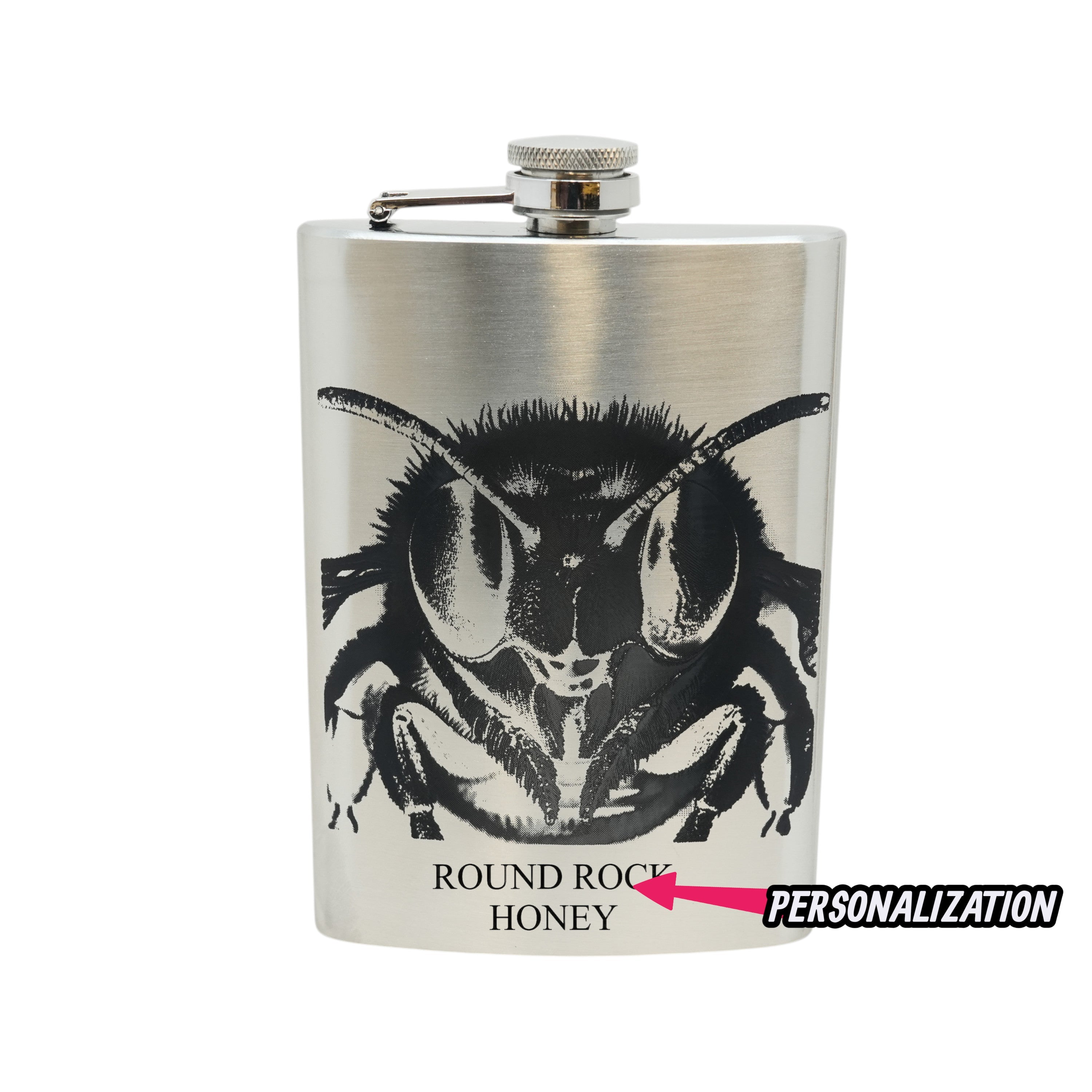 8oz Flask - Honey Bee - PERSONALIZED - Stainless Steel