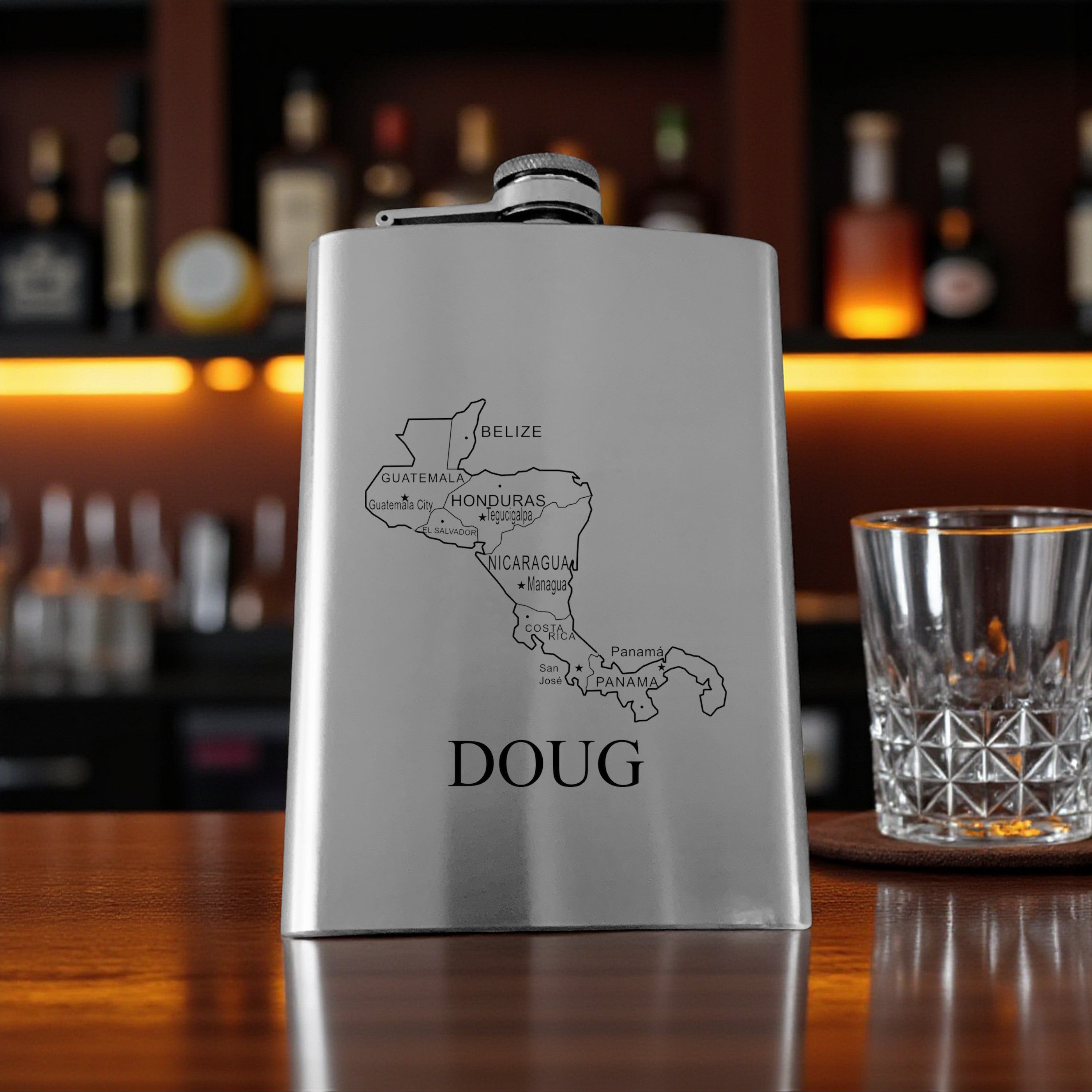 8oz Flask - Central America PERSONALIZED Stainless Steel