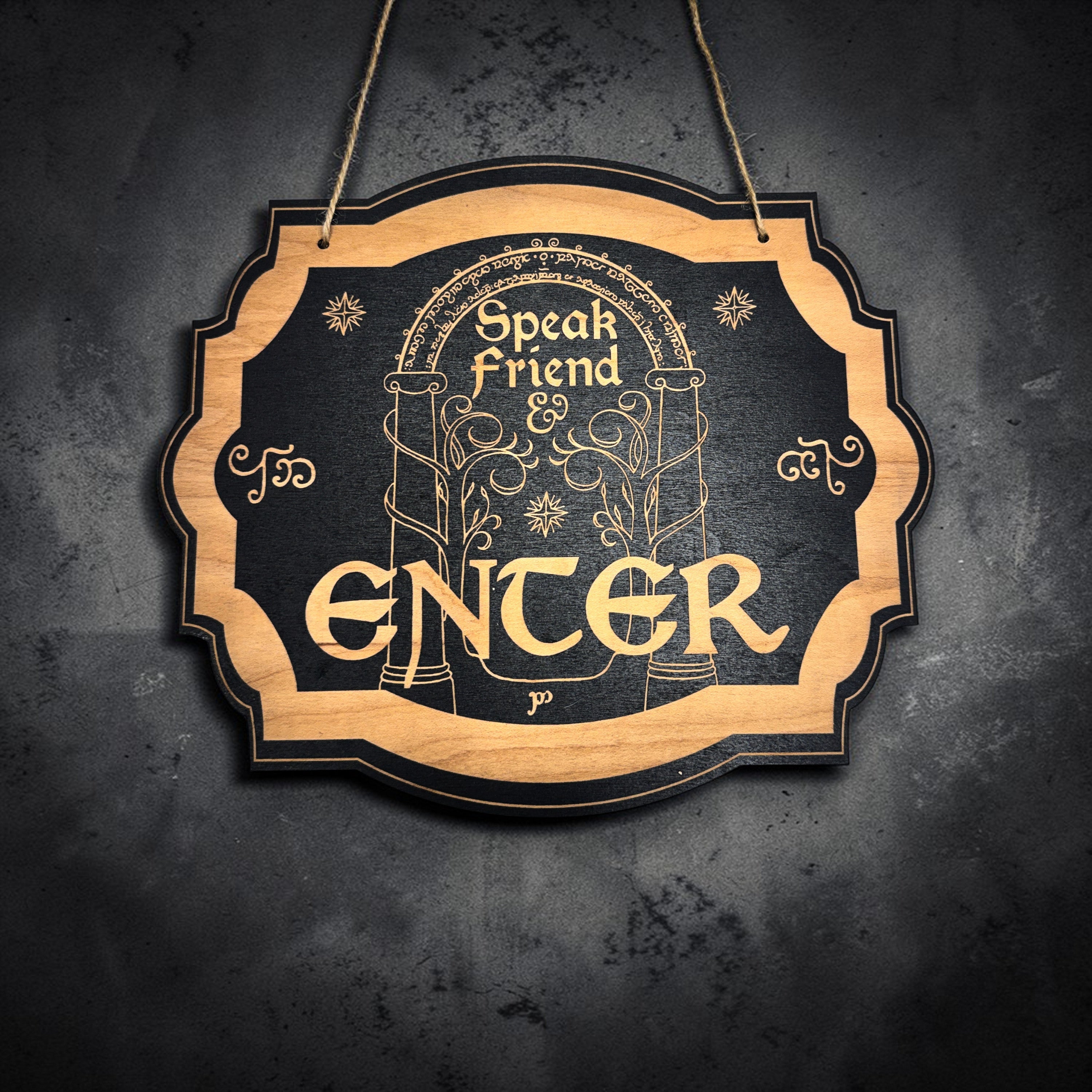 Sign - Speak friend and enter _ You shall not pass double sided sign - Black Door Sign 6x9