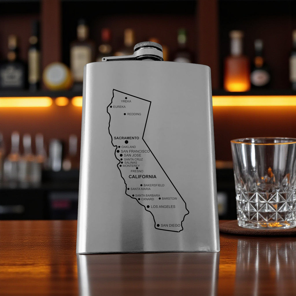 8oz Flask - California with Cities