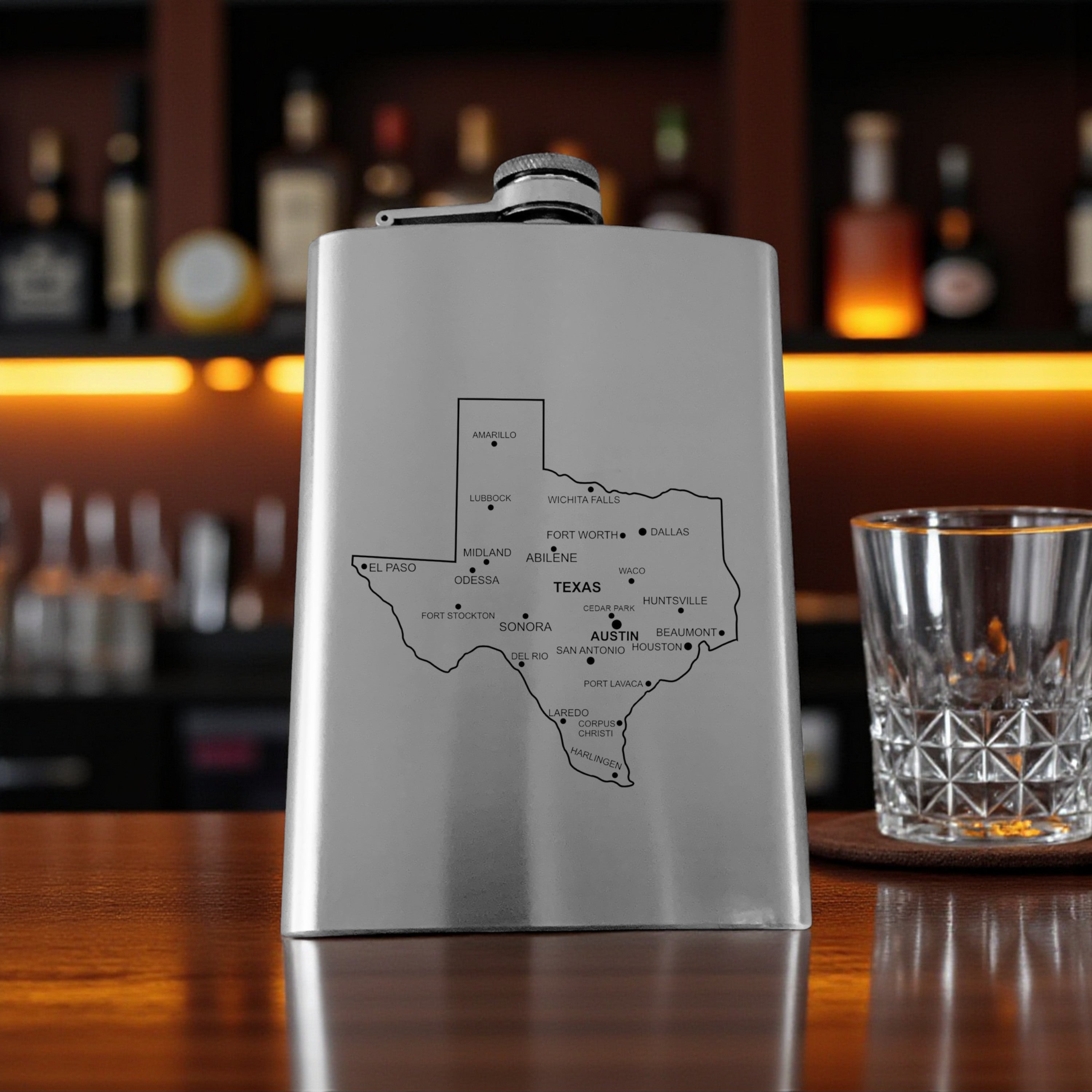 8oz Flask - Texas with Cities