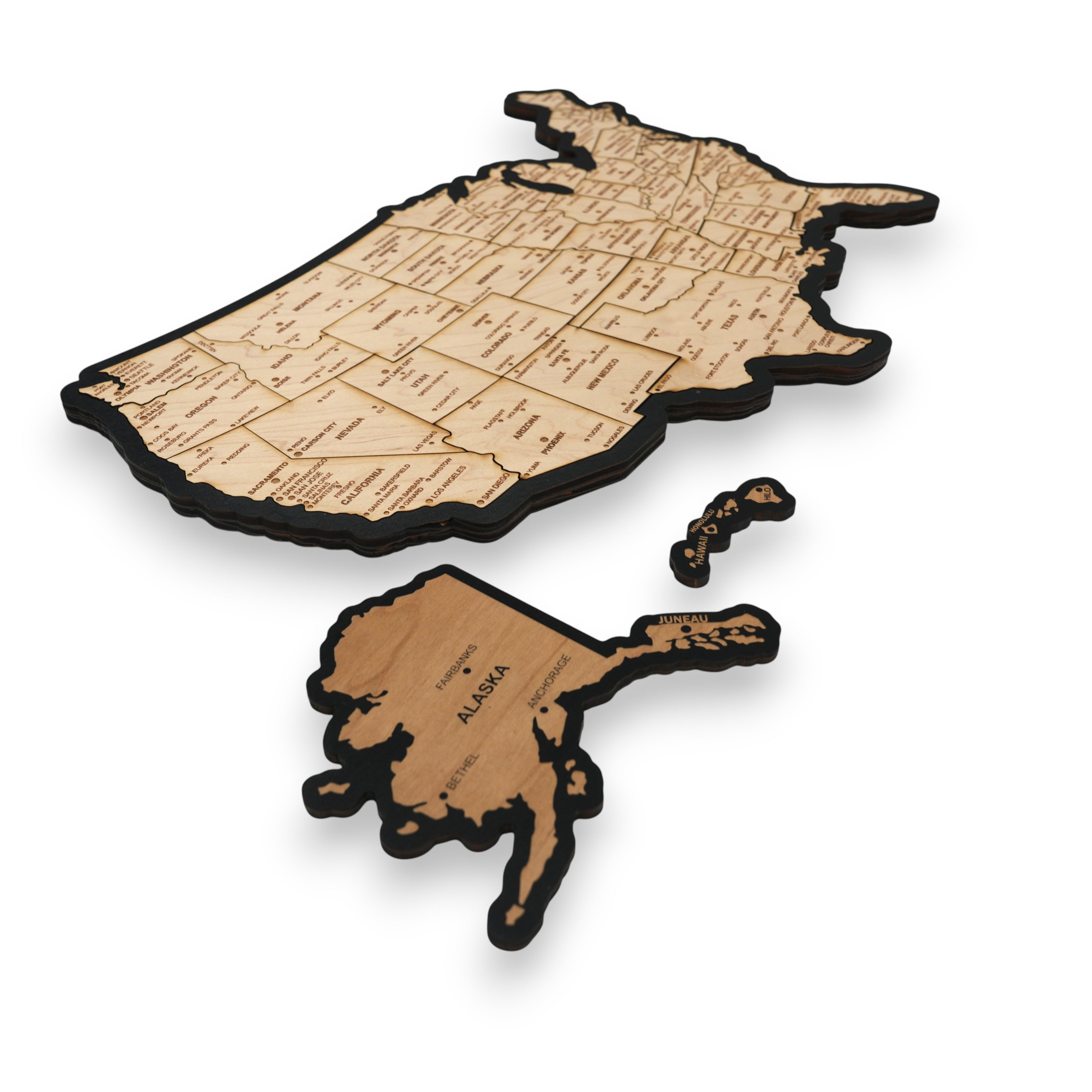 Detailed 50 State map with cities Puzzle - 18x13 Inches - 52 Piece Wood