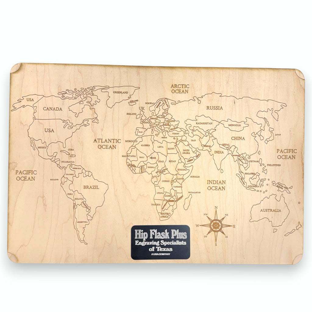 World Map - Art - PERSONALIZED - Raw Wood 18x12 Inches