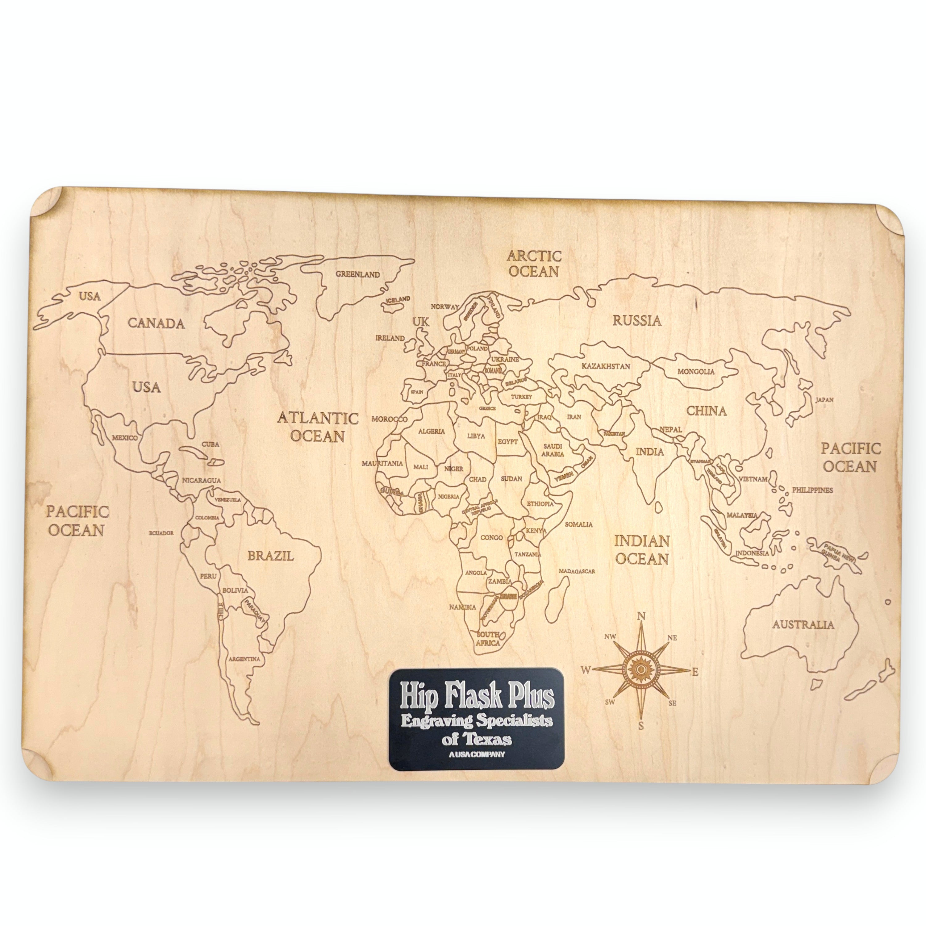 World Map - Art - PERSONALIZED - Raw Wood 18x12 Inches