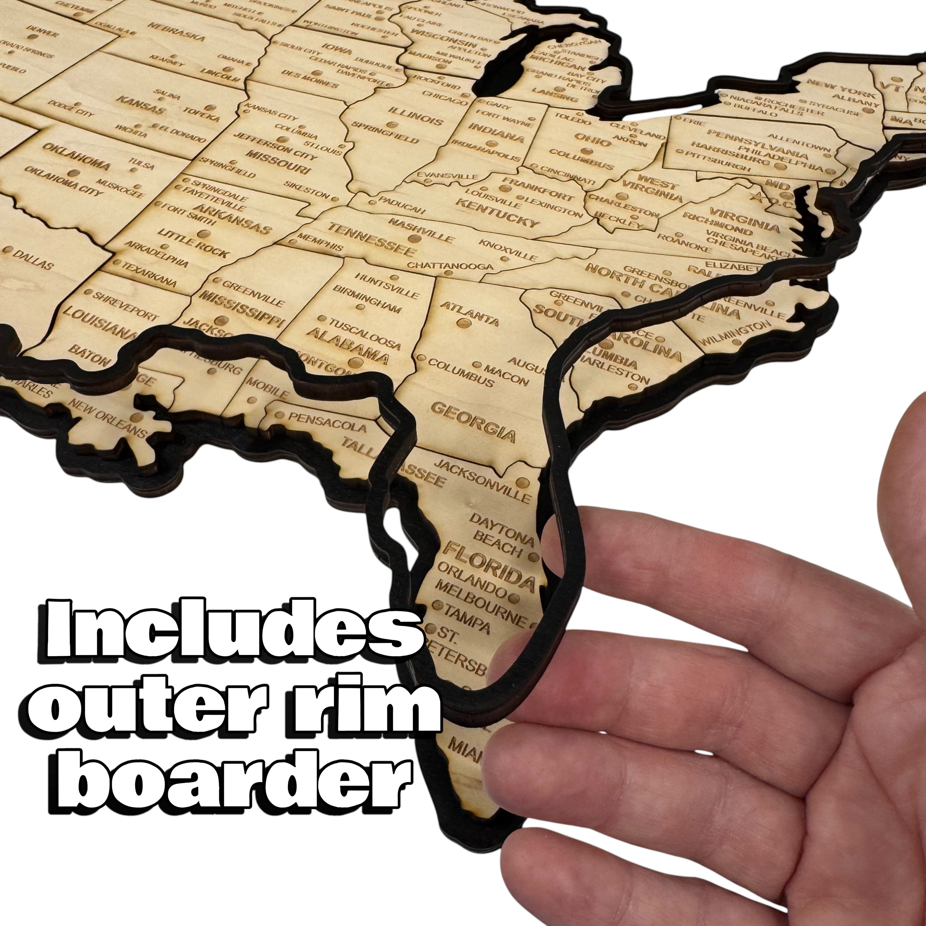 Detailed 50 State map with cities Puzzle - 18x13 Inches - 52 Piece Wood