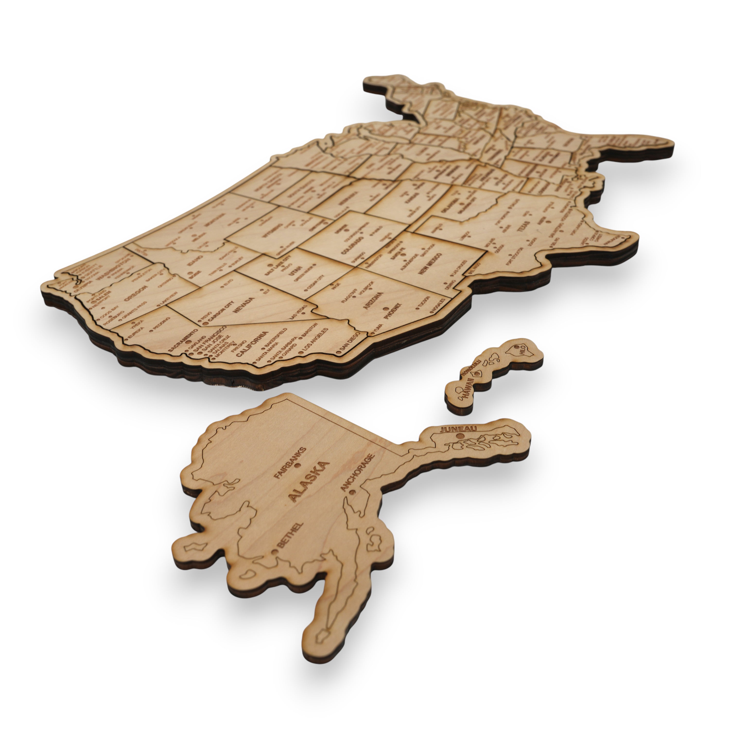 Detailed 50 State map with cities Puzzle - 18x13 Inches - 52 Piece Wood