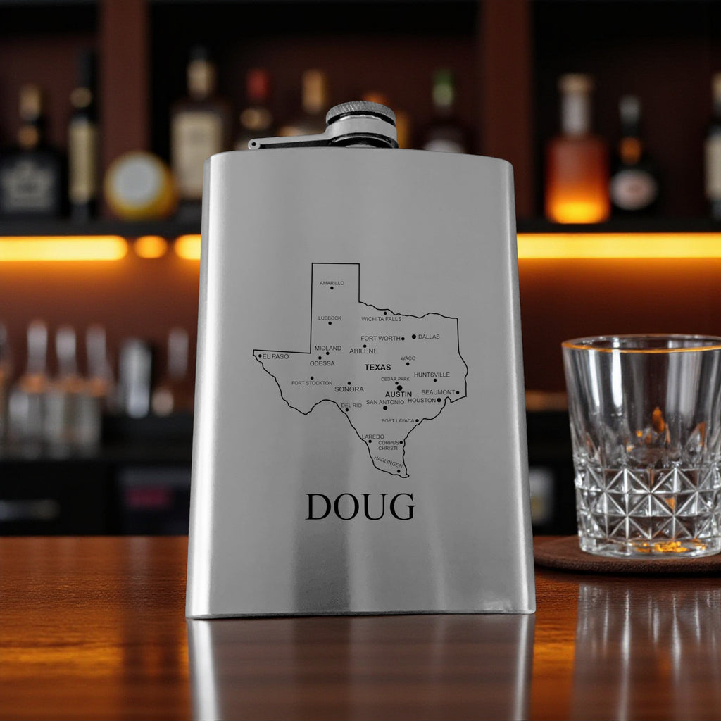 8oz Flask - Texas with Cities PERSONALIZED