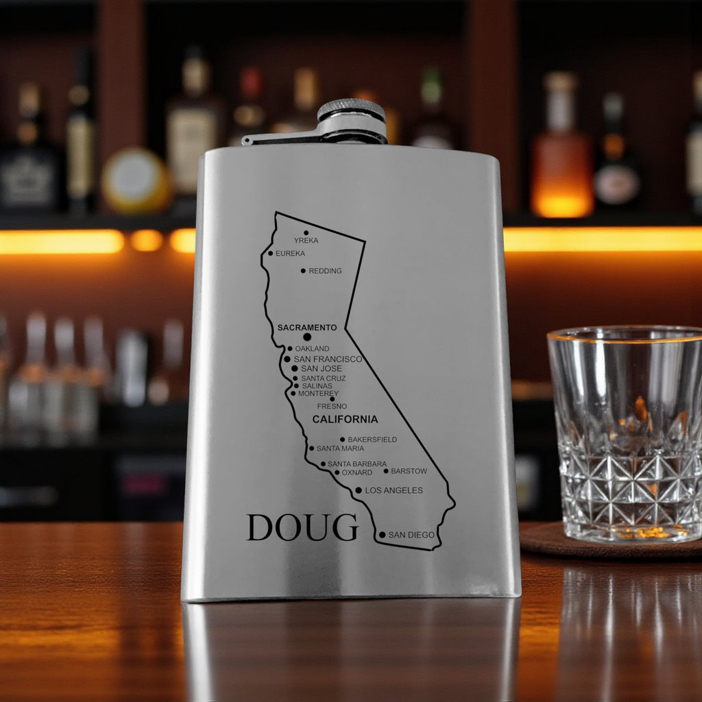 8oz Flask - California with Cities PERSONALIZED