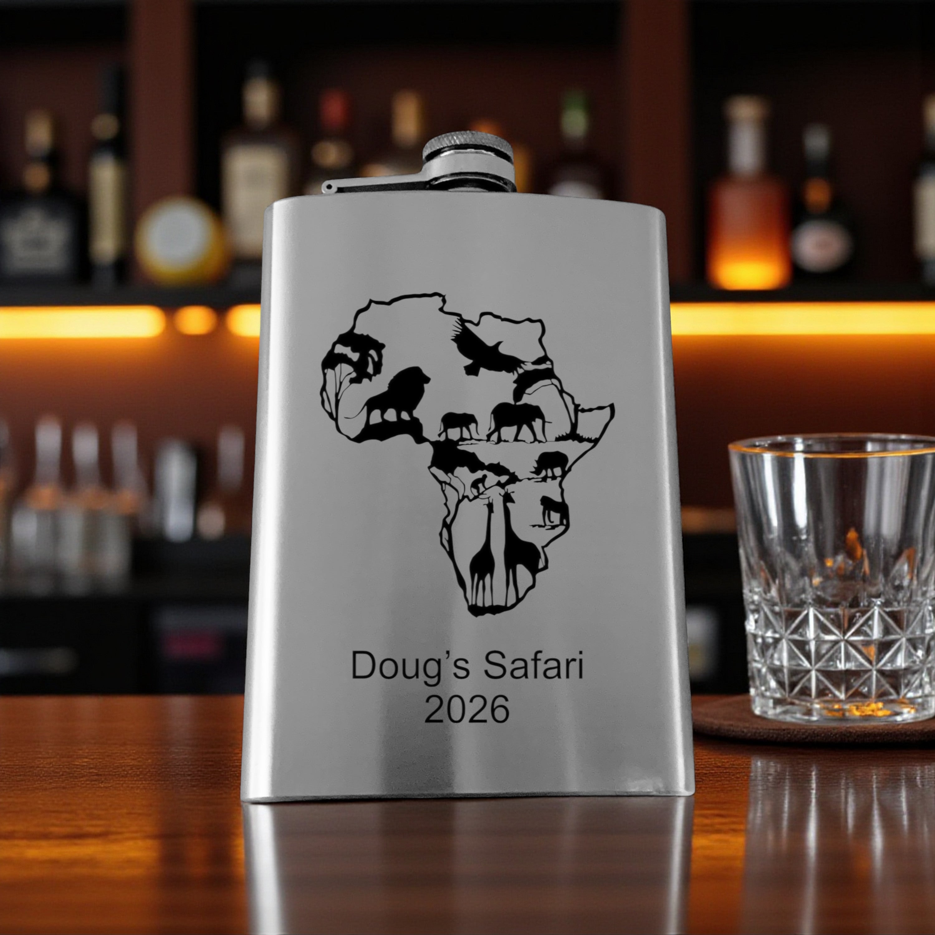8oz Flask - African Scene PERSONALIZED