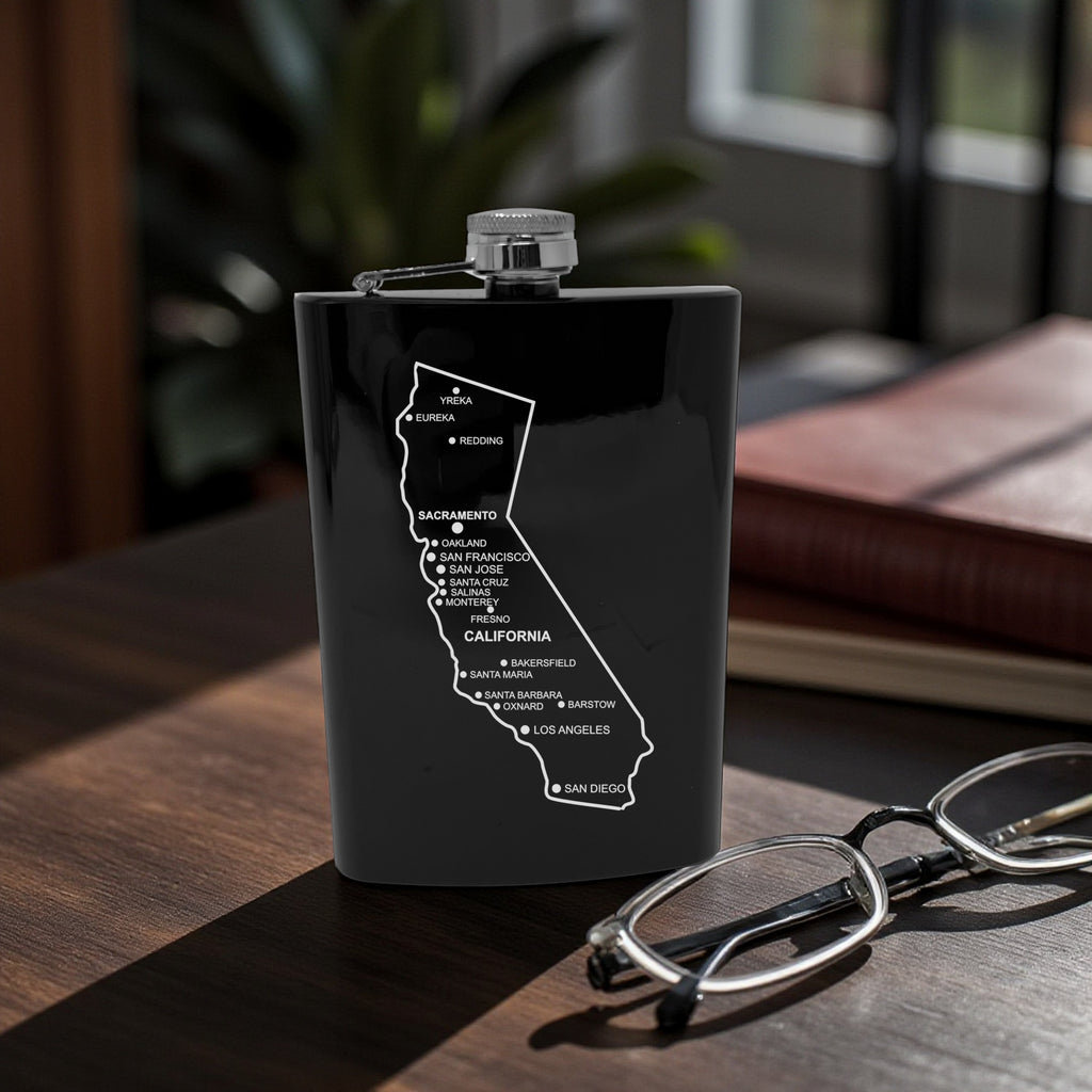8oz Flask - California with Cities