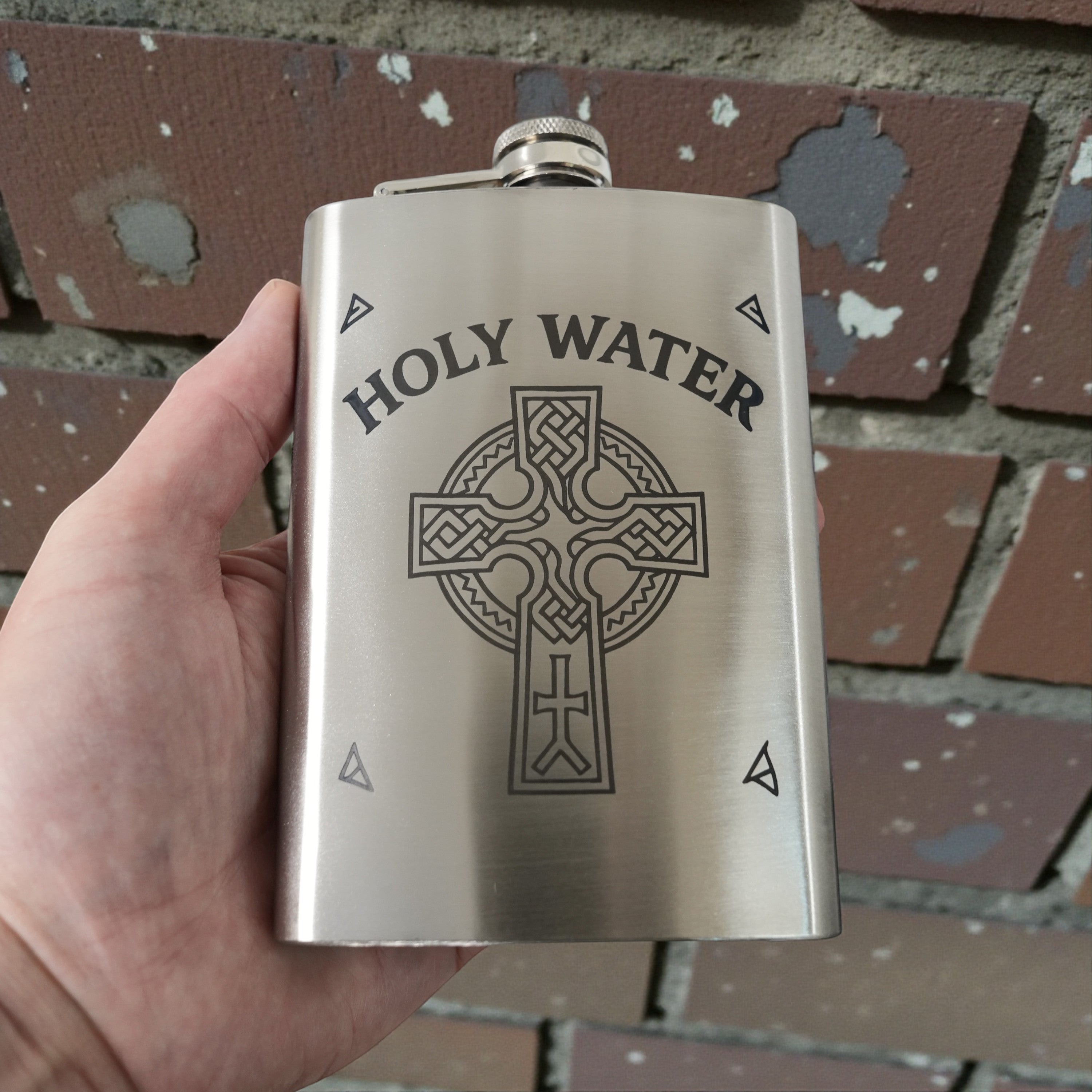 8oz Celtic Cross Holy Water Flask