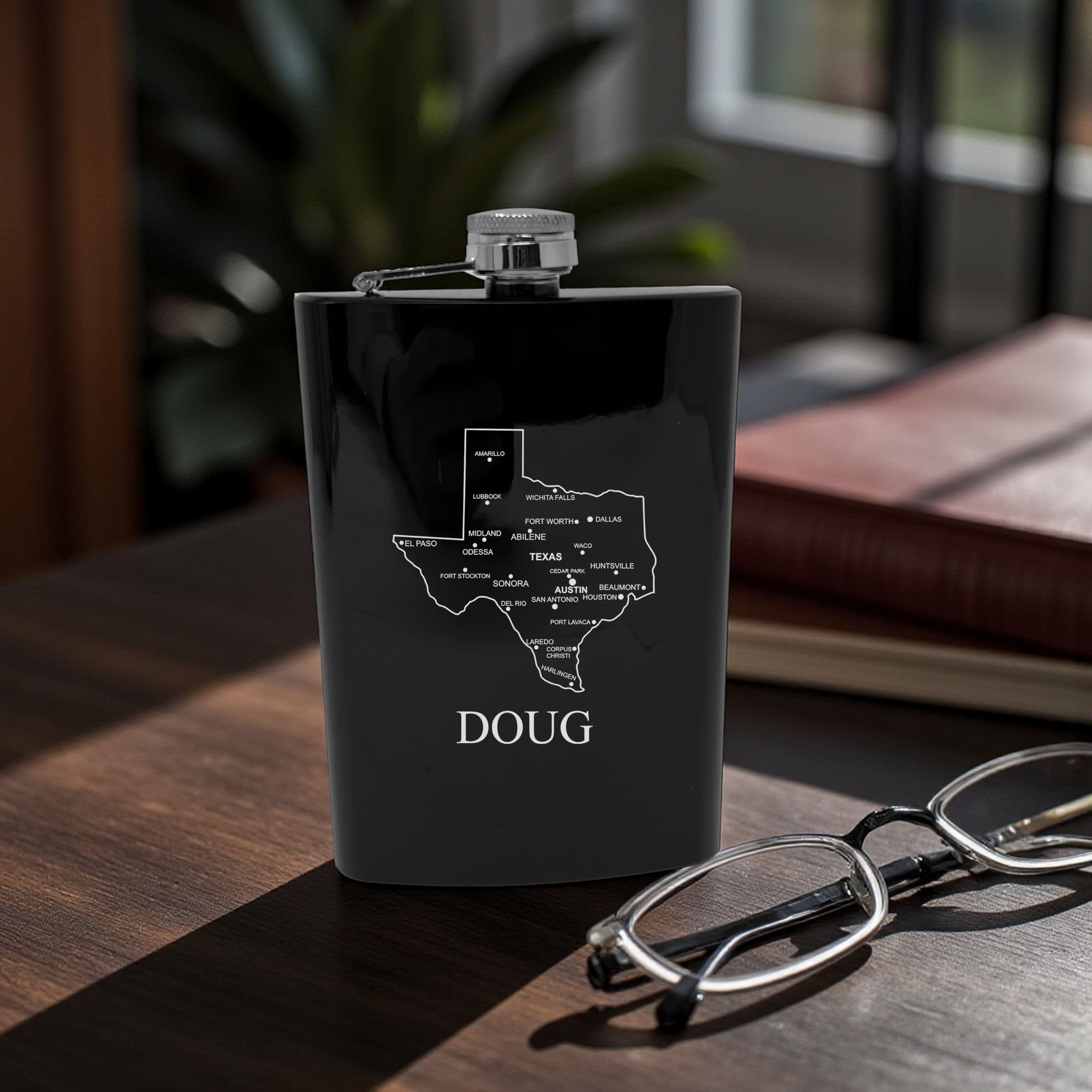 8oz Flask - Texas with Cities PERSONALIZED