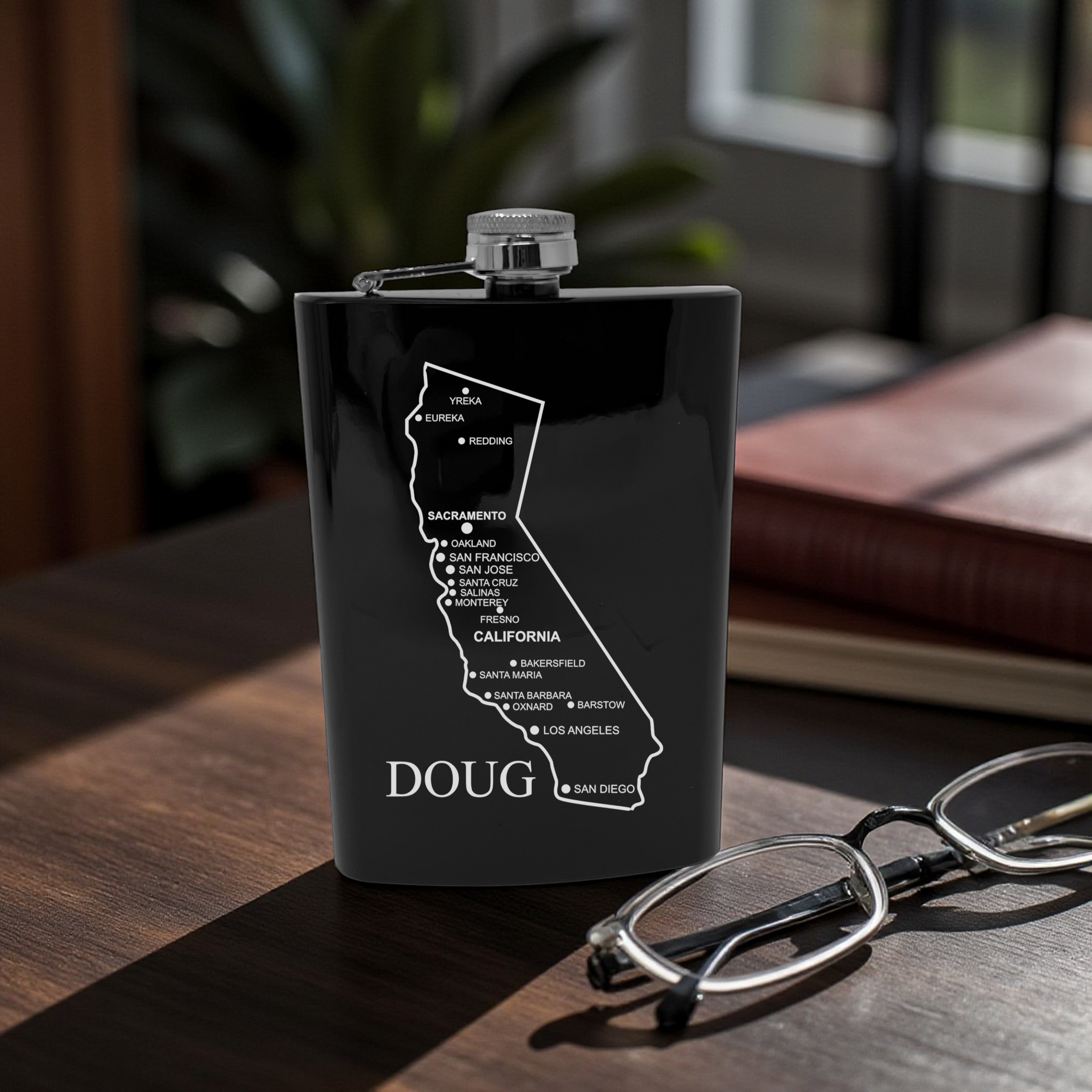 8oz Flask - California with Cities PERSONALIZED