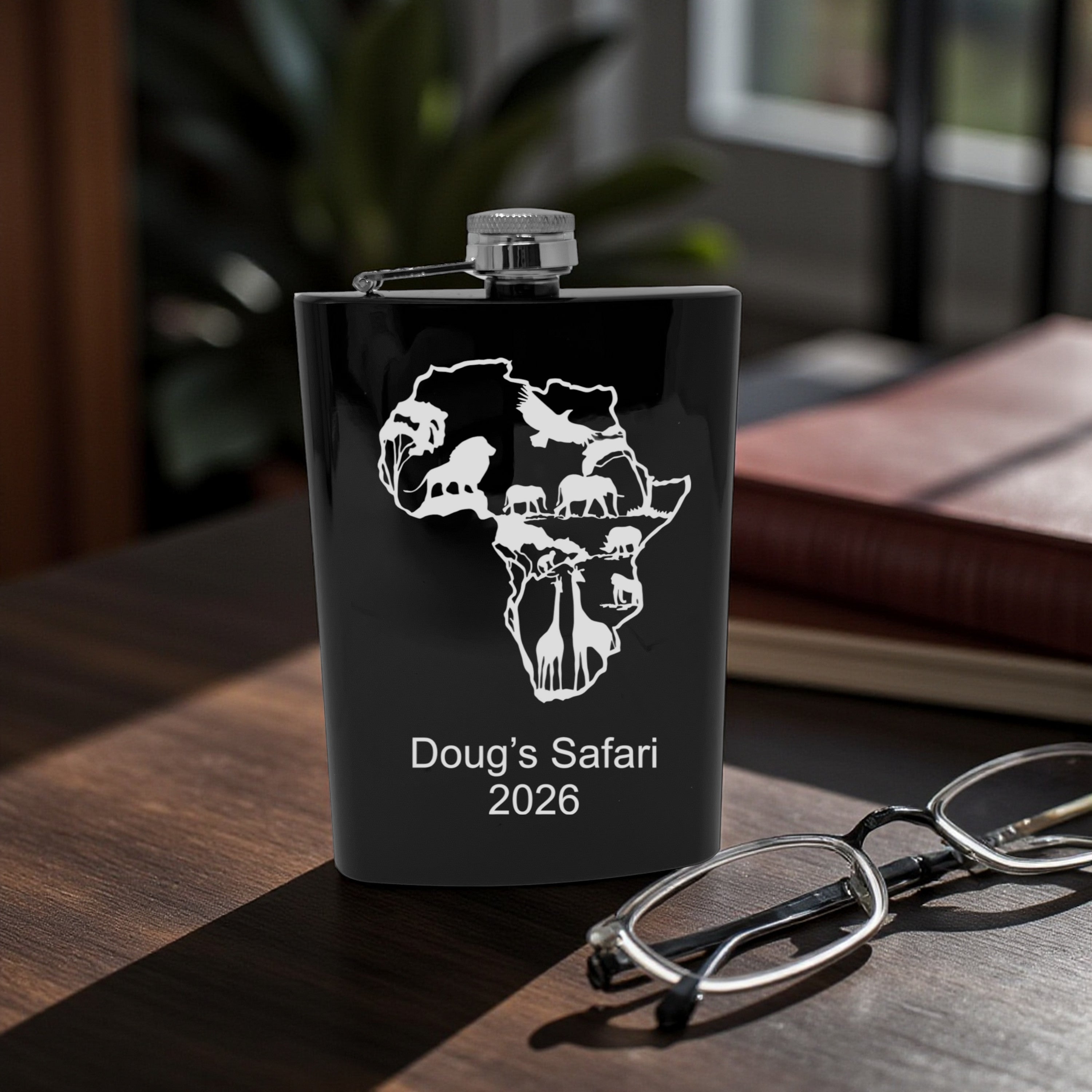 8oz Flask - African Scene PERSONALIZED