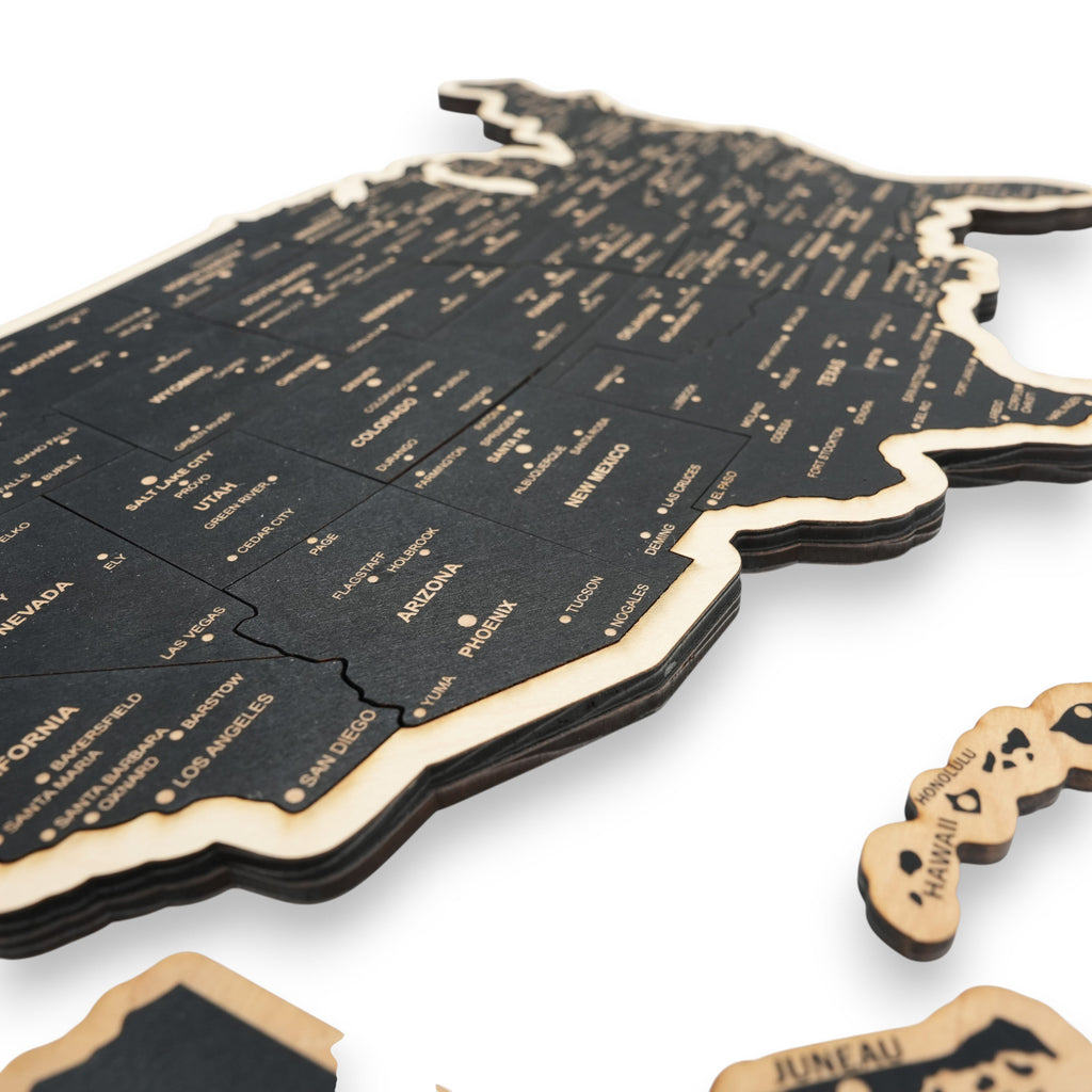 Detailed 50 State map with cities Puzzle - 18x13 Inches - 52 Piece Wood