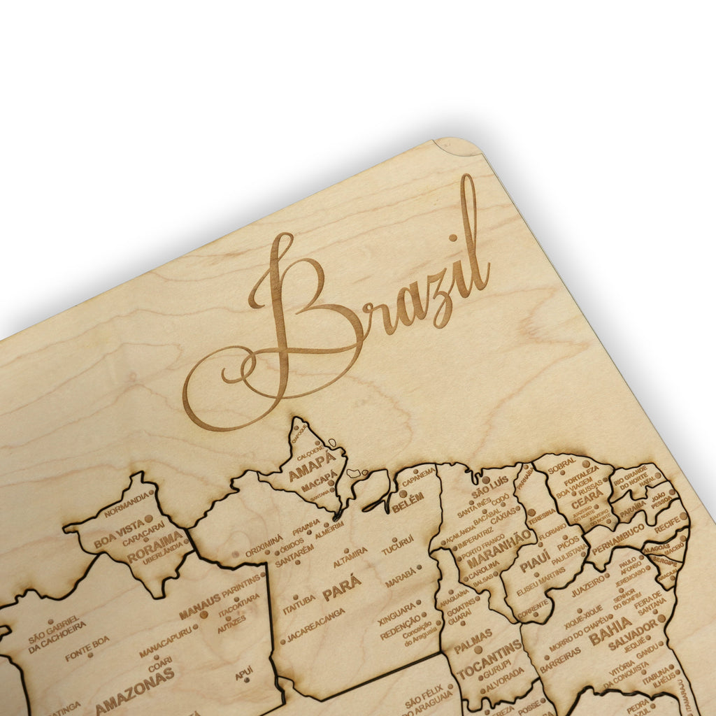 Brazil Puzzle Map - Art Kit - Raw Wood 12x18 Inches - 28 Pieces - With Stand