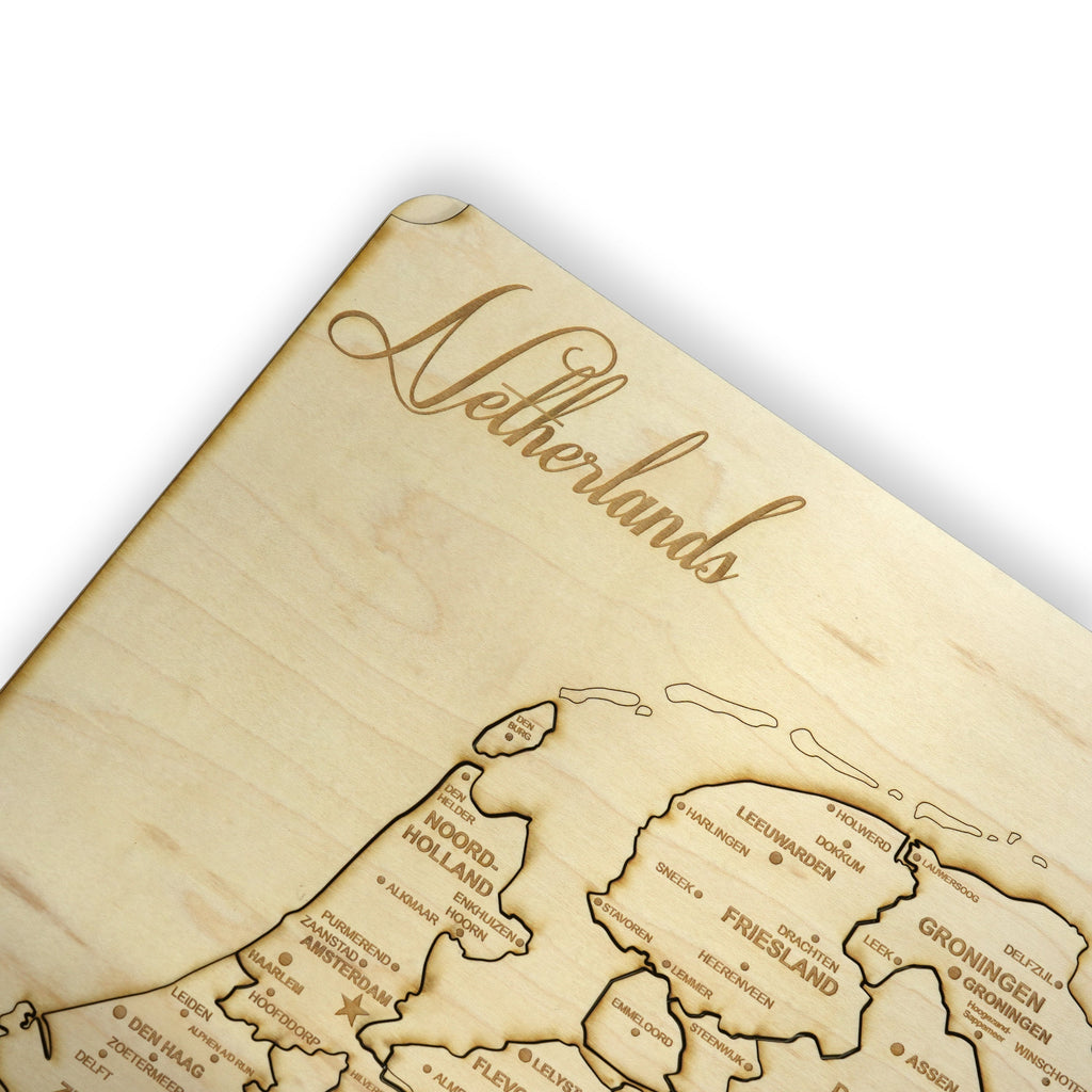 Netherlands Puzzle Map - Art Kit - Raw Wood 12x18 Inches - 18 Pieces - With Stand