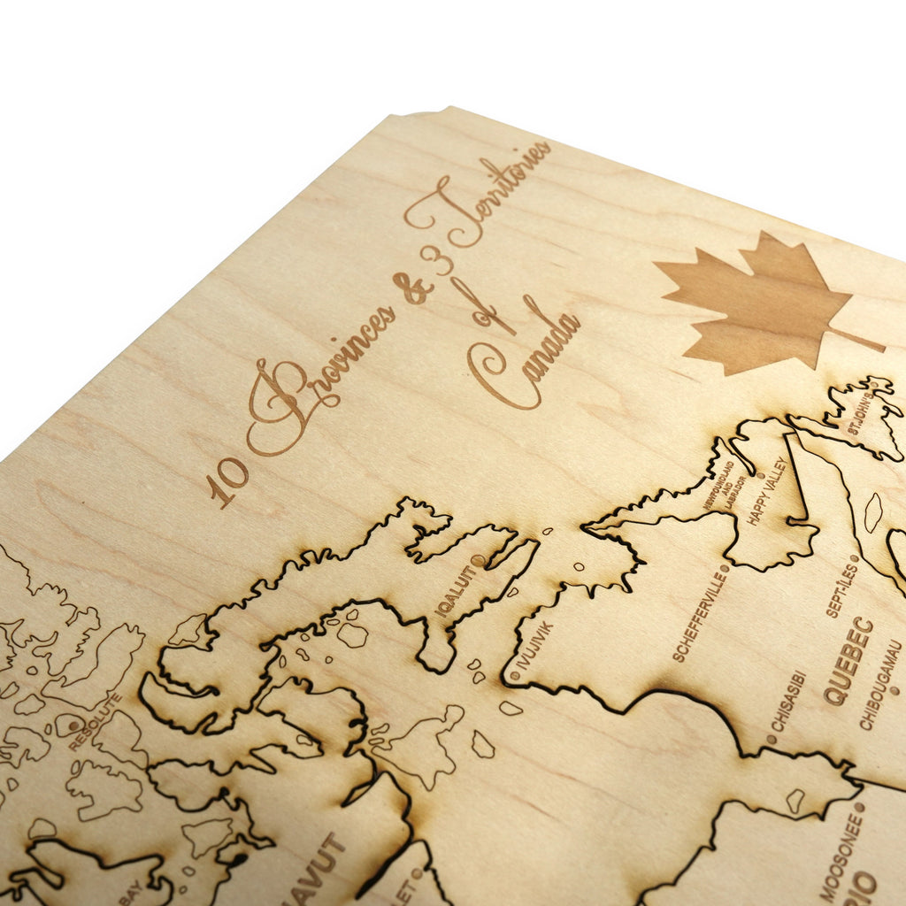 Canada Map - Puzzle Map - Art Kit - Raw Wood 18x12 Inches - 18 pieces - With Stand