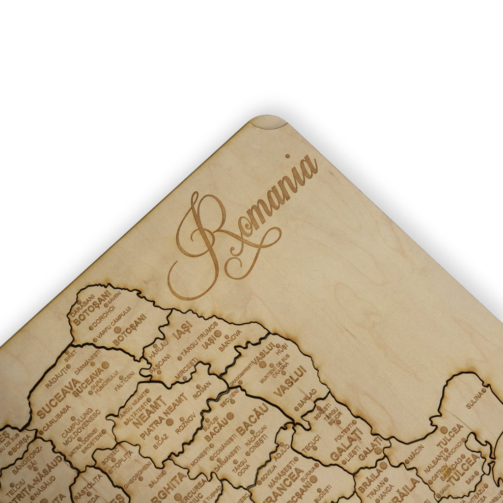 Romania Puzzle Map - Art Kit - Raw Wood 12x18 Inches - 42 Pieces - With Stand