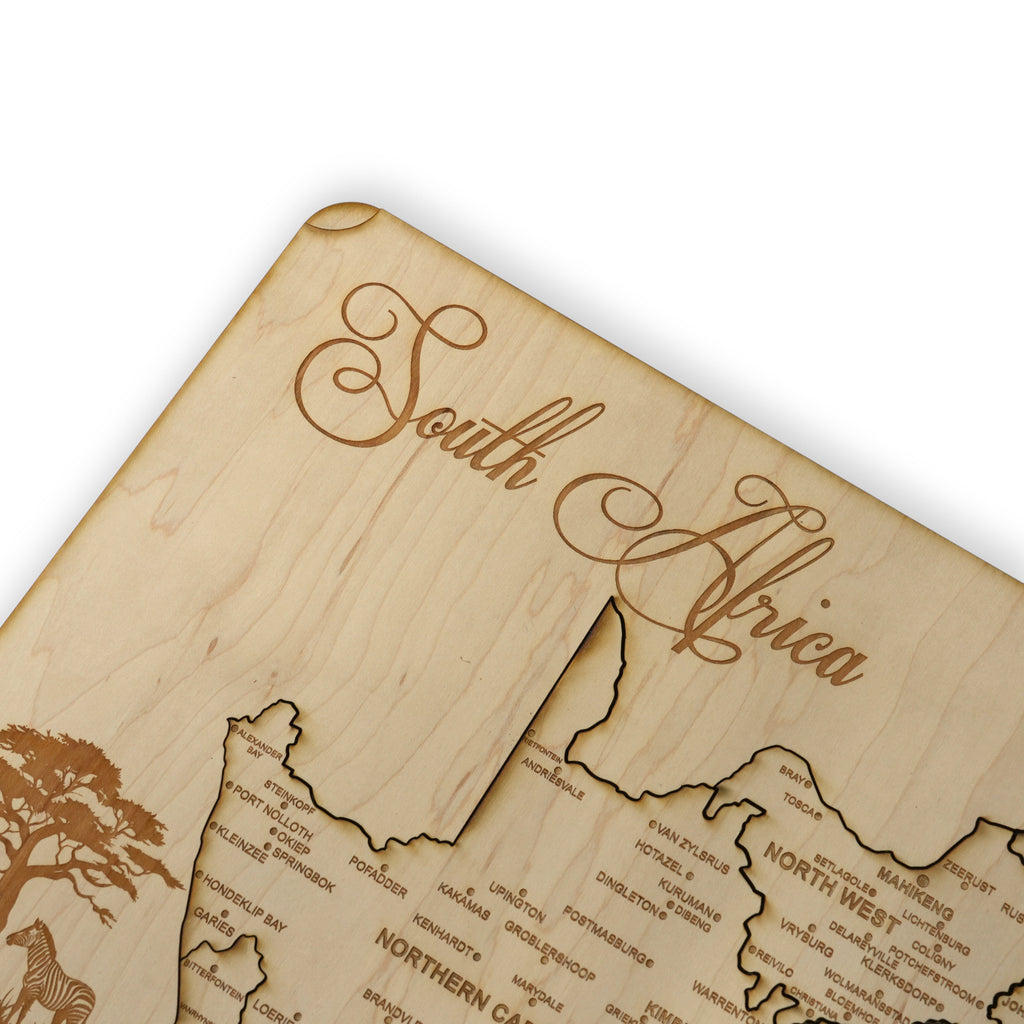 South Africa Puzzle Map - Art Kit - Raw Wood 12x18 Inches - 11 Pieces - With Stand