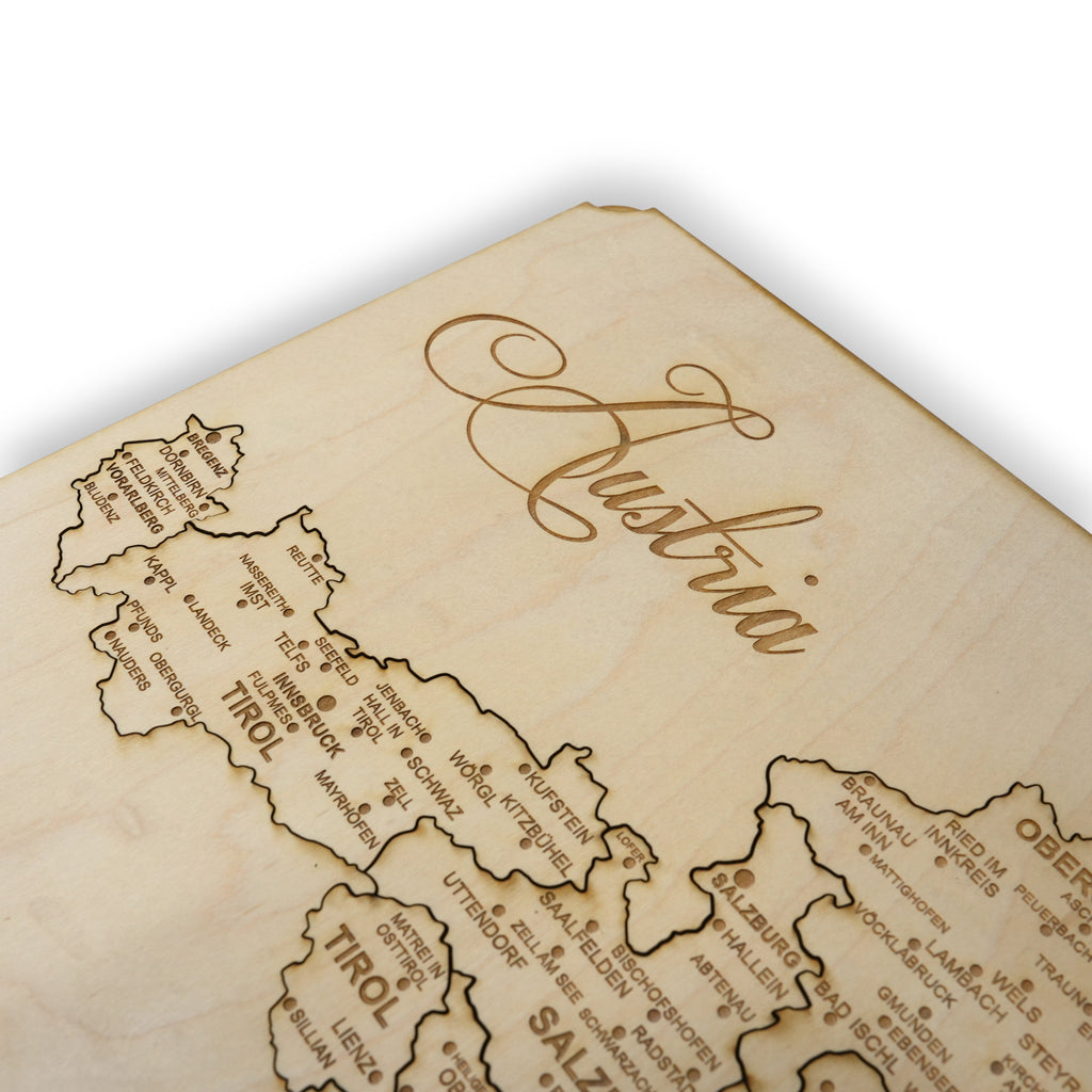 Austria Puzzle Map - Art Kit - Raw Wood 12x18 Inches - 11 Pieces - With Stand