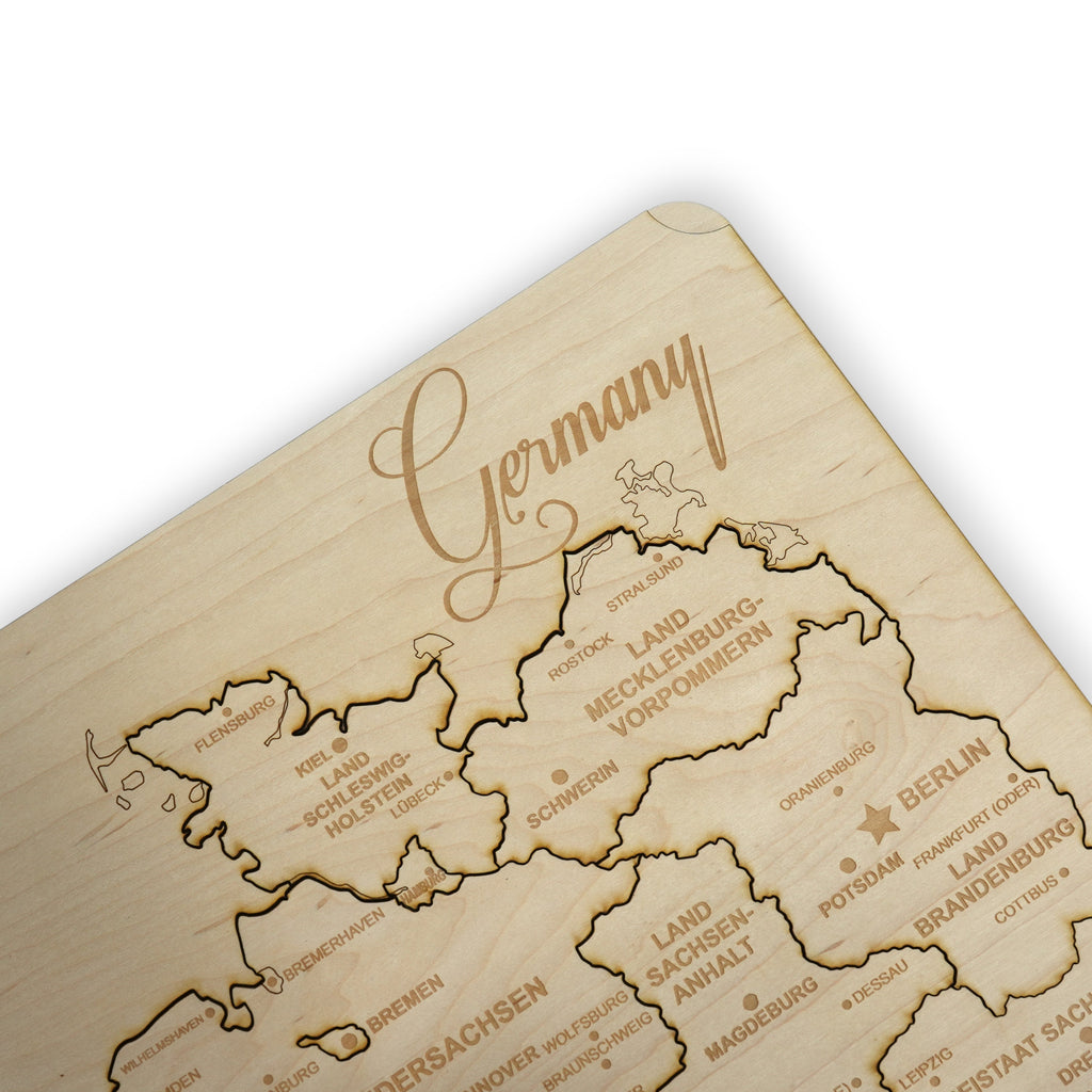 Germany Puzzle Map - Art Kit - Raw Wood 12x18 Inches - 16 Pieces - With Stand