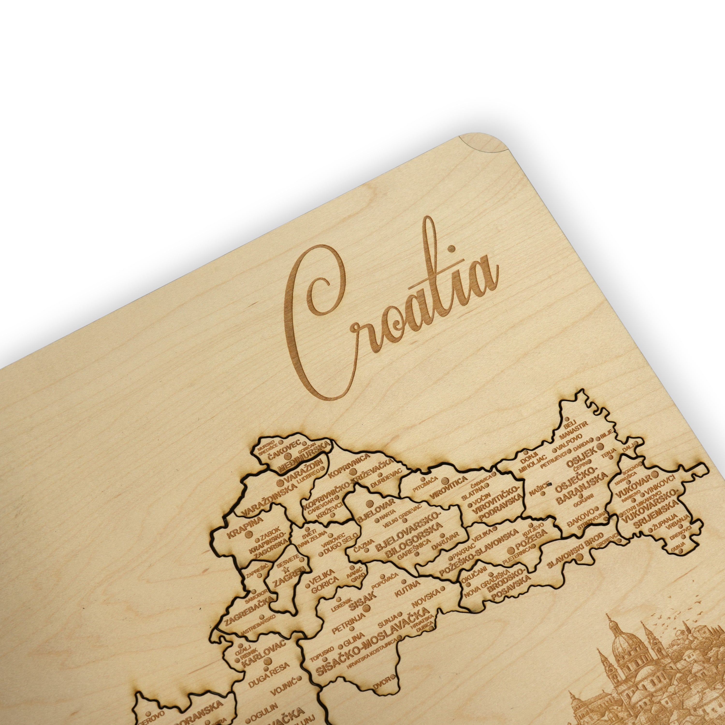 Croatia Puzzle Map - Art Kit - Raw Wood 12x18 Inches - 23 Pieces - With Stand